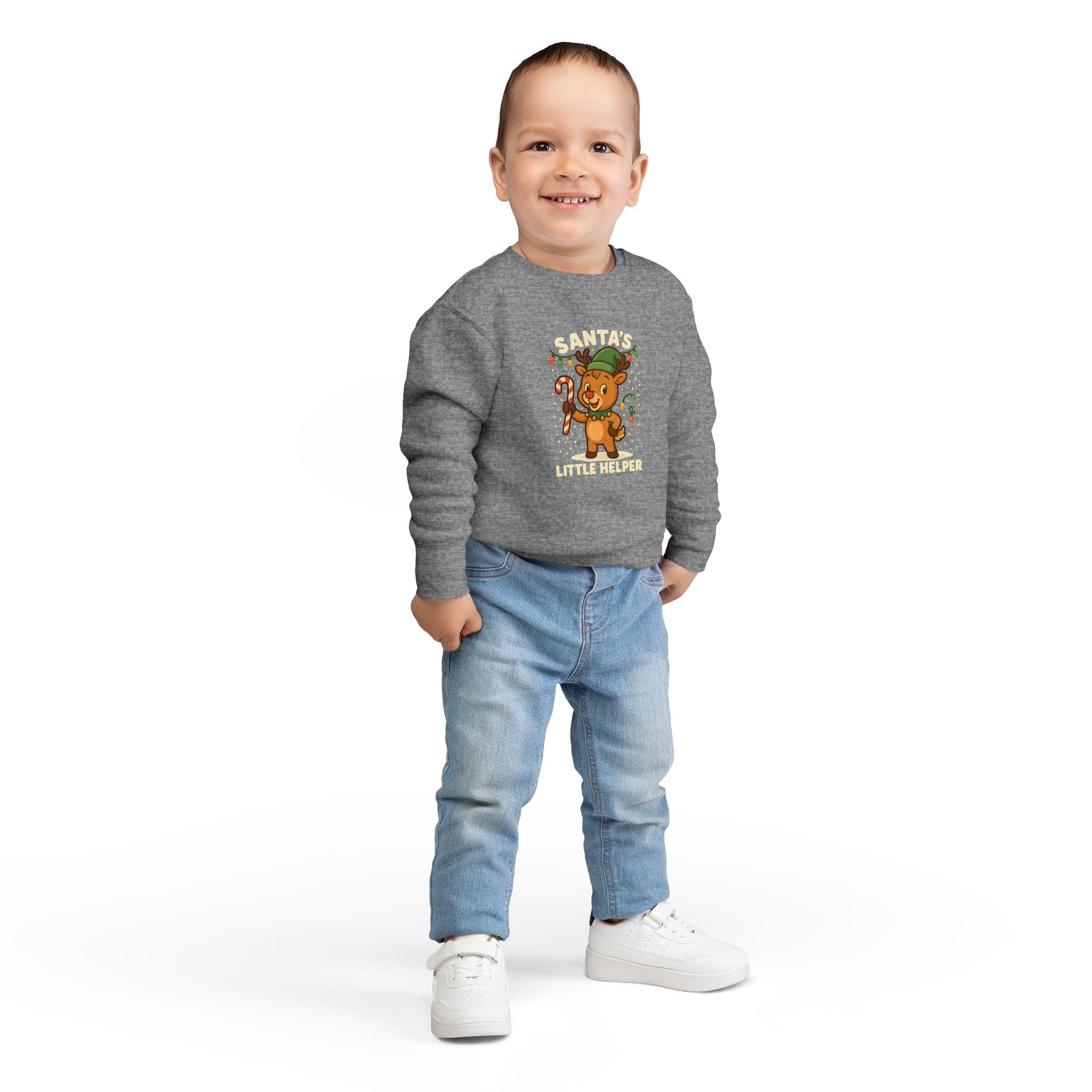 Santa’s Little Helper Toddler Christmas Sweatshirt – Cute Reindeer Holiday Pullover