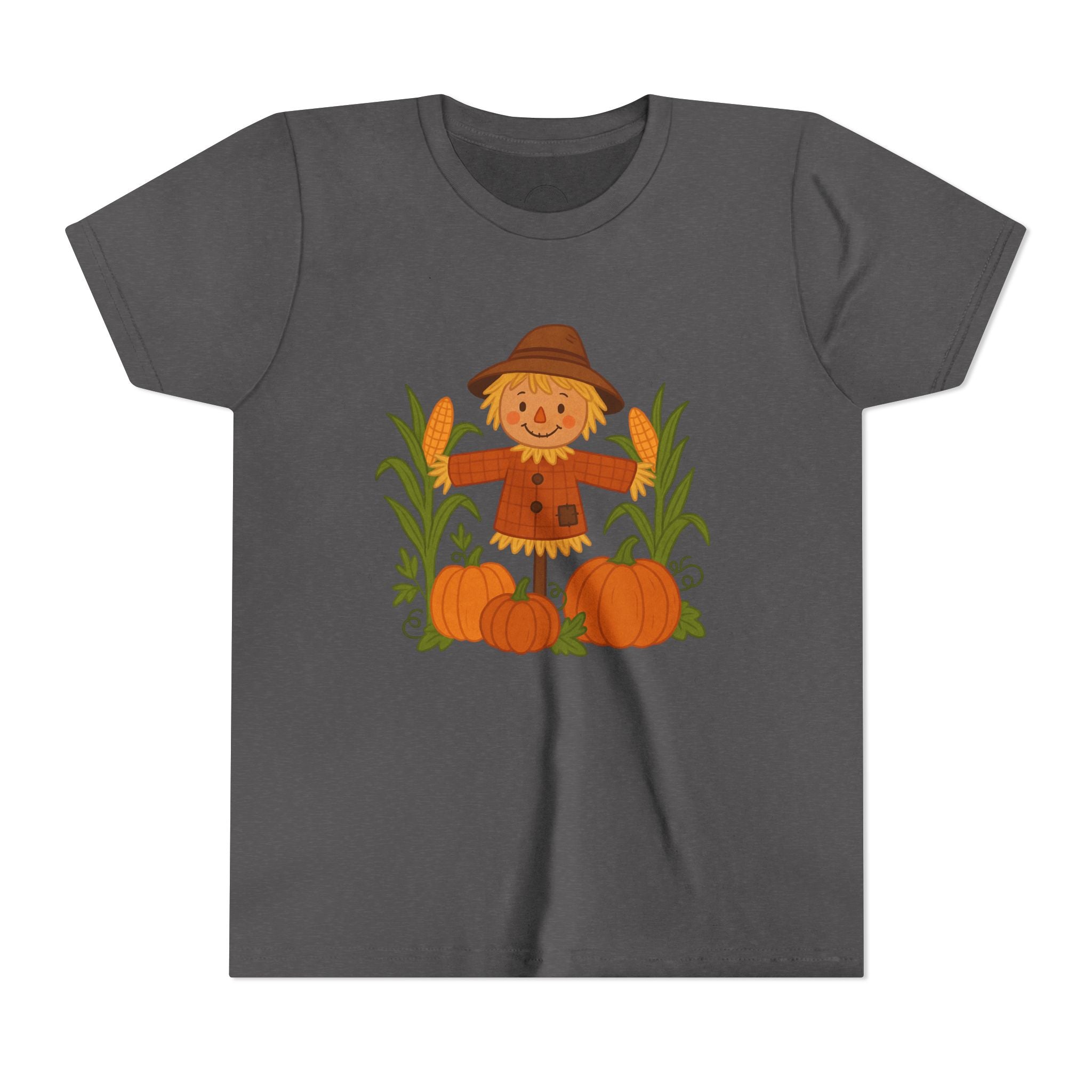 🍂 Cute Fall Scarecrow Kids T-Shirt – Autumn Pumpkins & Corn Patch Design