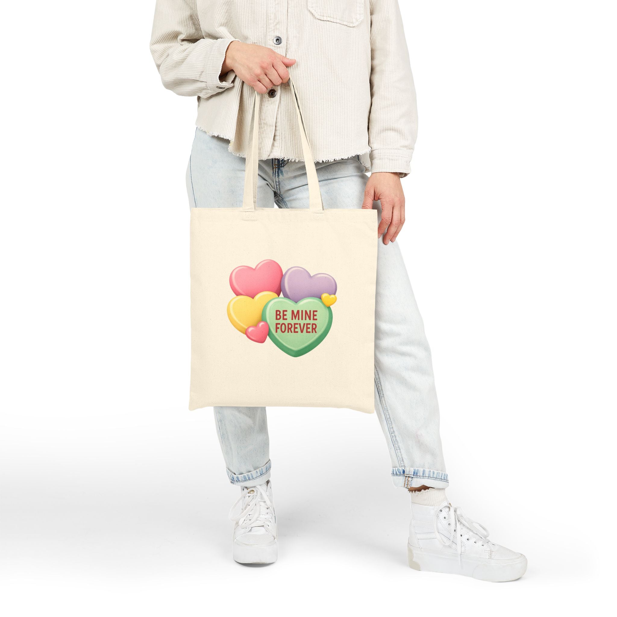 Be Mine Forever Valentine’s Day Canvas Tote Bag – Cute Candy Heart Love Tote | Romantic Gift for Him or Her
