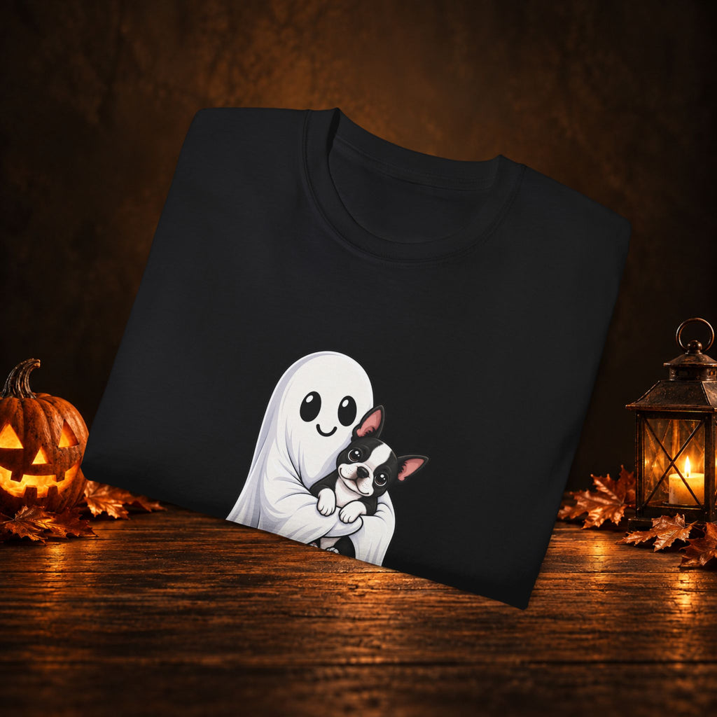 Cute Ghost & Boston Terrier Halloween T‑Shirt