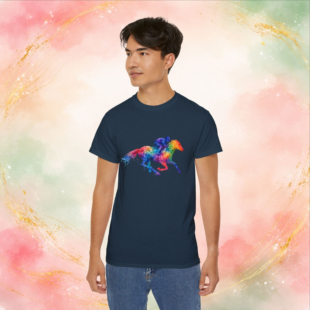 Kentucky Derby Watercolor Horse & Jockey T-Shirt | Colorful Race Day Graphic Tee