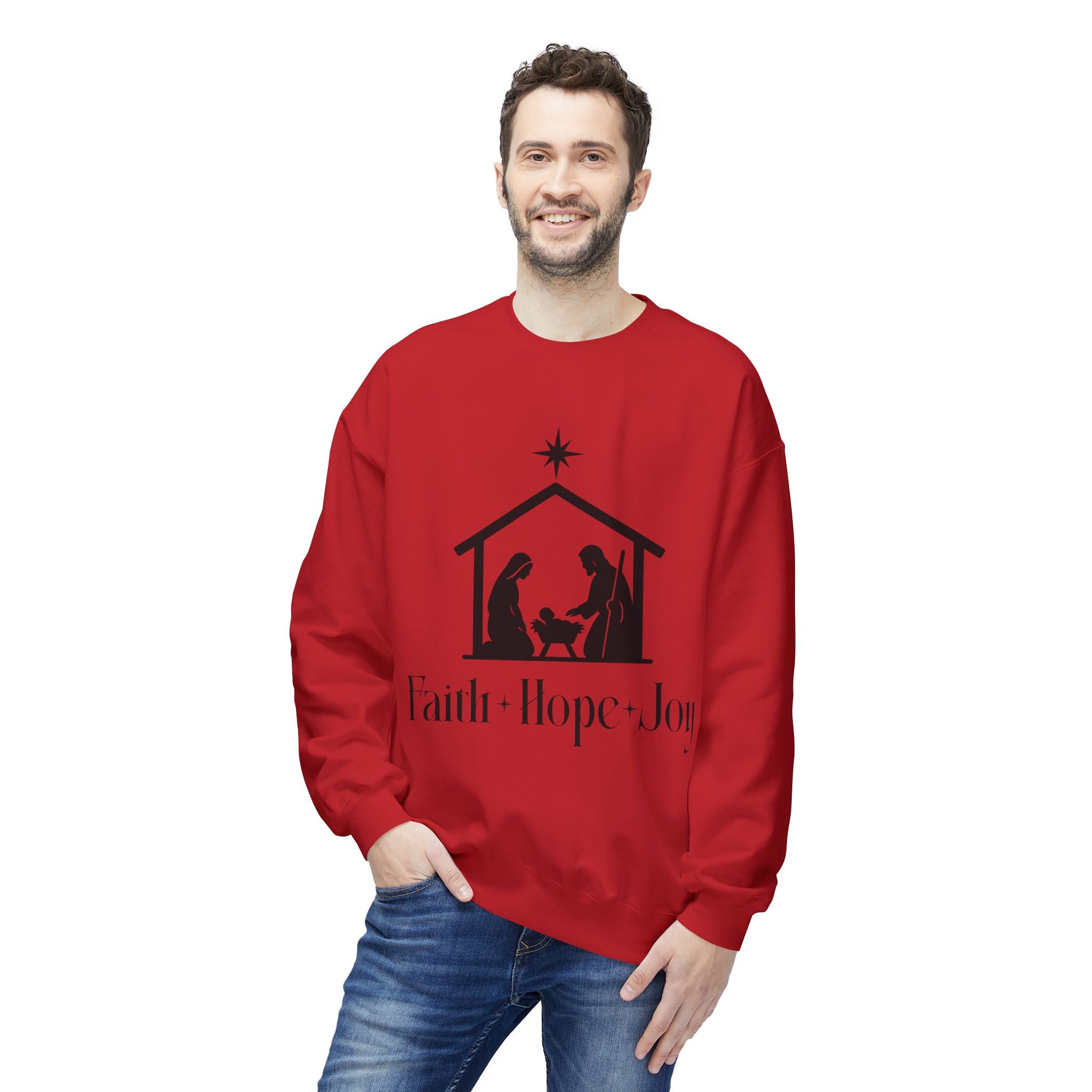 Faith • Hope • Joy Nativity Christmas Sweatshirt – Minimalist Holy Family Design