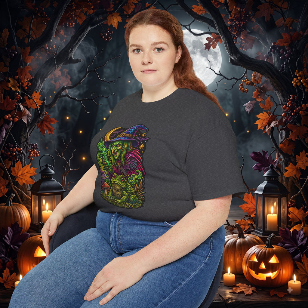 Neon Witch & Toad Halloween T-Shirt | Spooky Witchcraft Tee