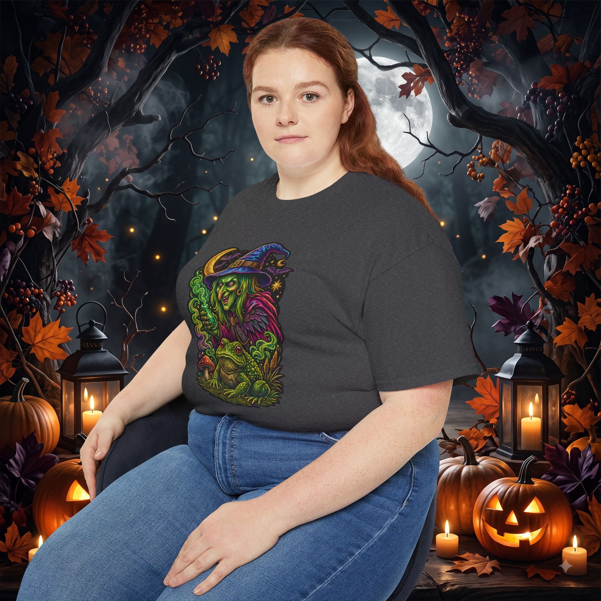 Neon Witch & Toad Halloween T-Shirt | Spooky Witchcraft Tee