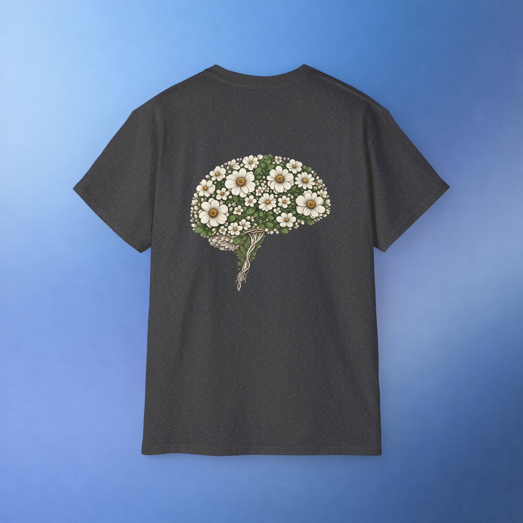 Brain Cancer Awareness Month T-Shirt | Gray Ribbon Floral Brain Design