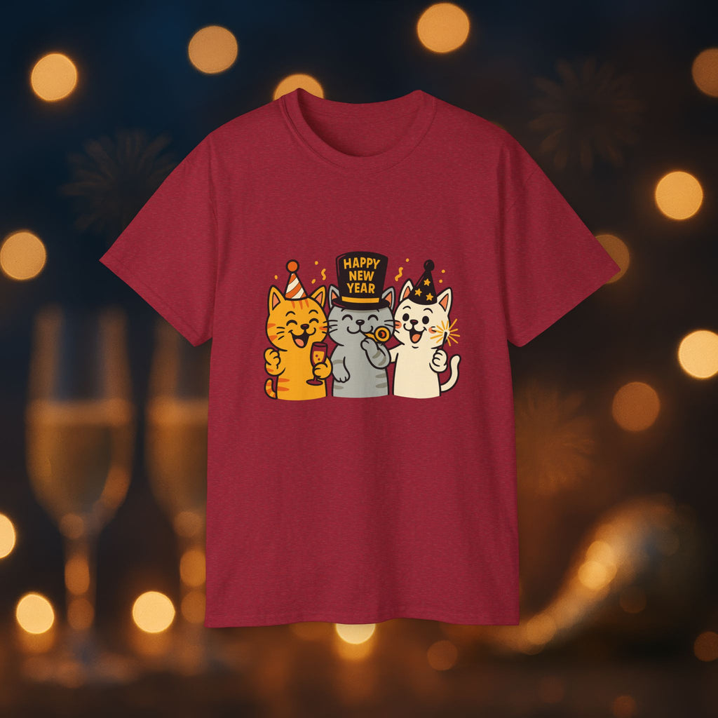 Happy New Year Cats T-Shirt – Cute Party Cats Tee | New Year’s Eve Cat Lover Shirt