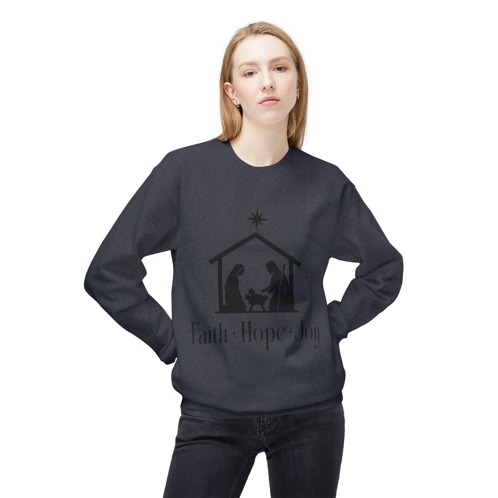 Faith • Hope • Joy Nativity Christmas Sweatshirt – Minimalist Holy Family Design