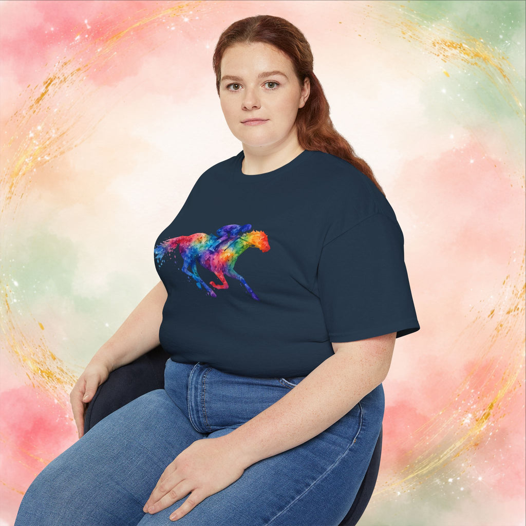 Kentucky Derby Watercolor Horse & Jockey T-Shirt | Colorful Race Day Graphic Tee