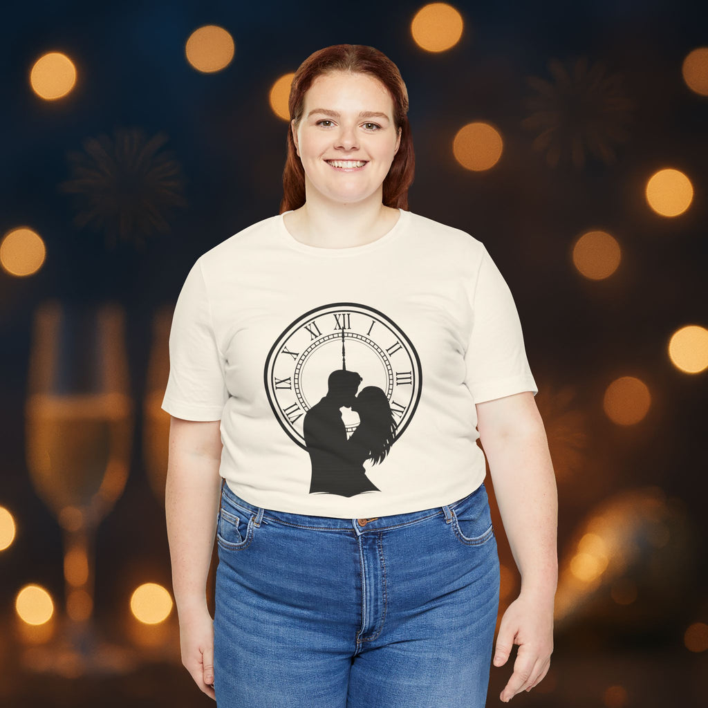 Midnight Kiss New Year’s Eve T-Shirt – Romantic Clock Silhouette Celebration Tee