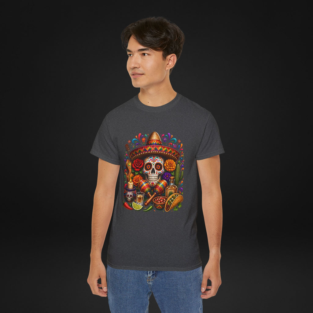 Cinco de Mayo Sugar Skull T-Shirt – Fiesta Sombrero Taco & Tequila Graphic Tee