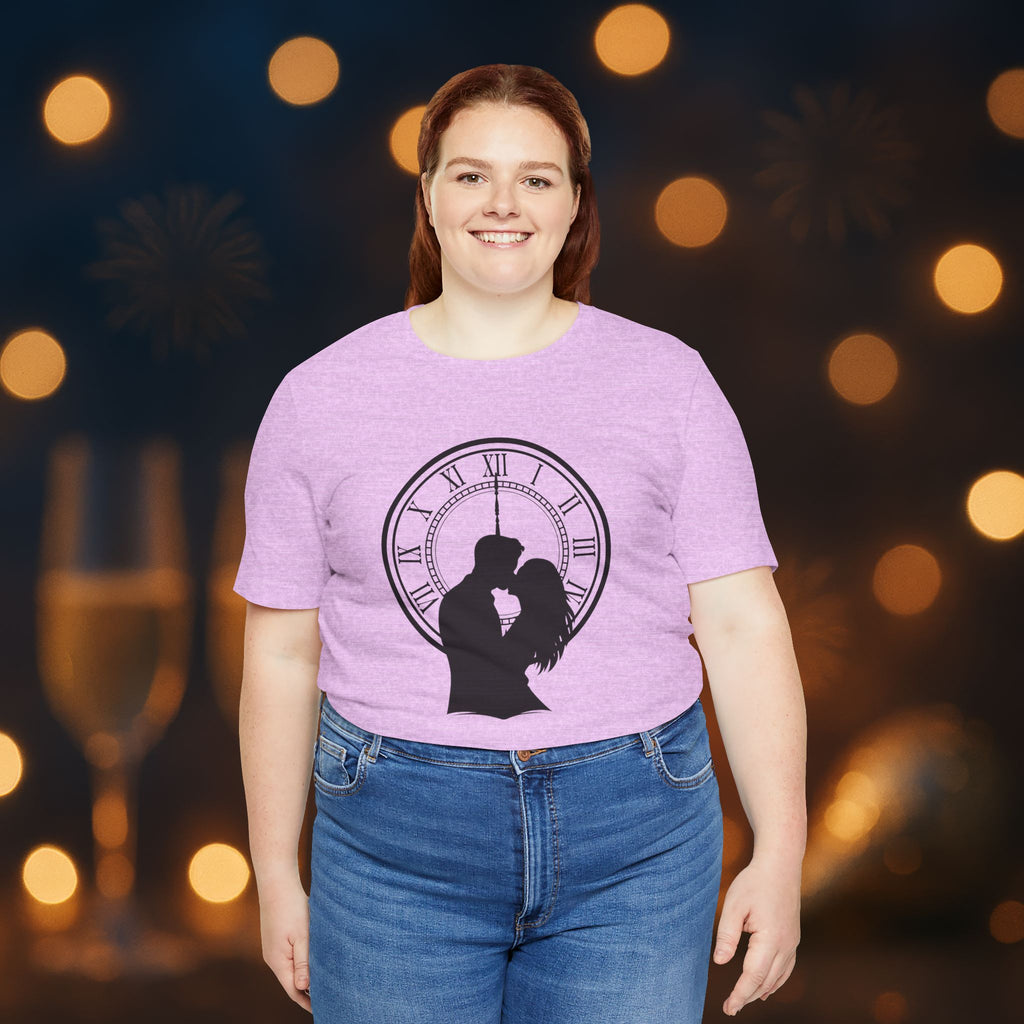 Midnight Kiss New Year’s Eve T-Shirt – Romantic Clock Silhouette Celebration Tee
