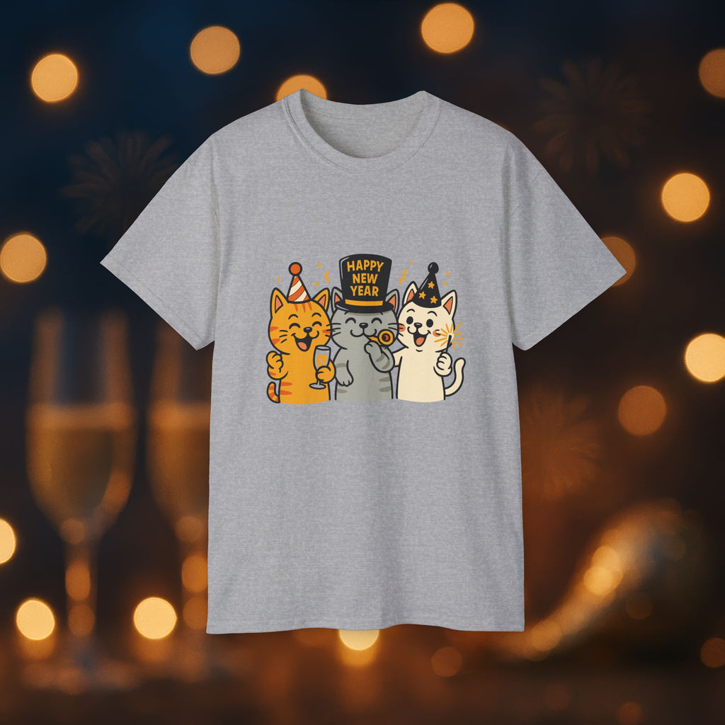 Happy New Year Cats T-Shirt – Cute Party Cats Tee | New Year’s Eve Cat Lover Shirt