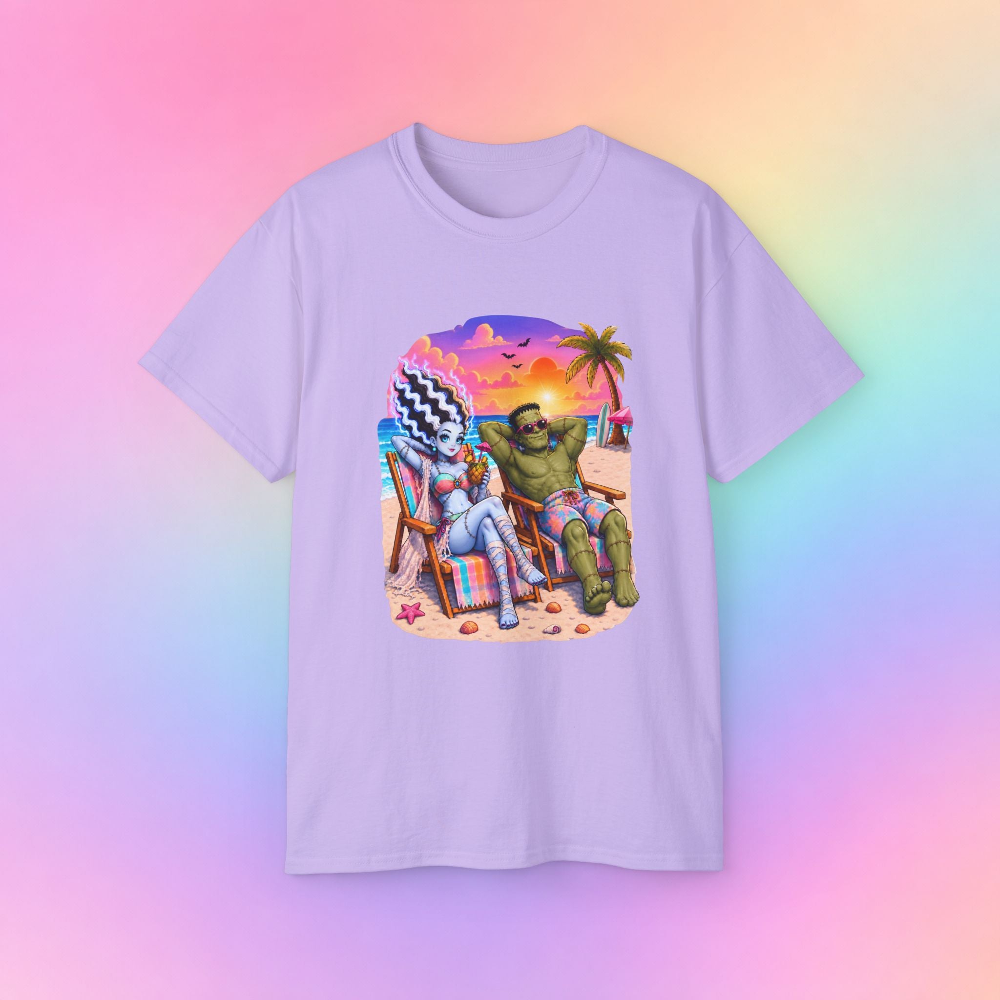 Summerween Monster Beach Couple Shirt | Spooky Summer Halloween Tropical Design