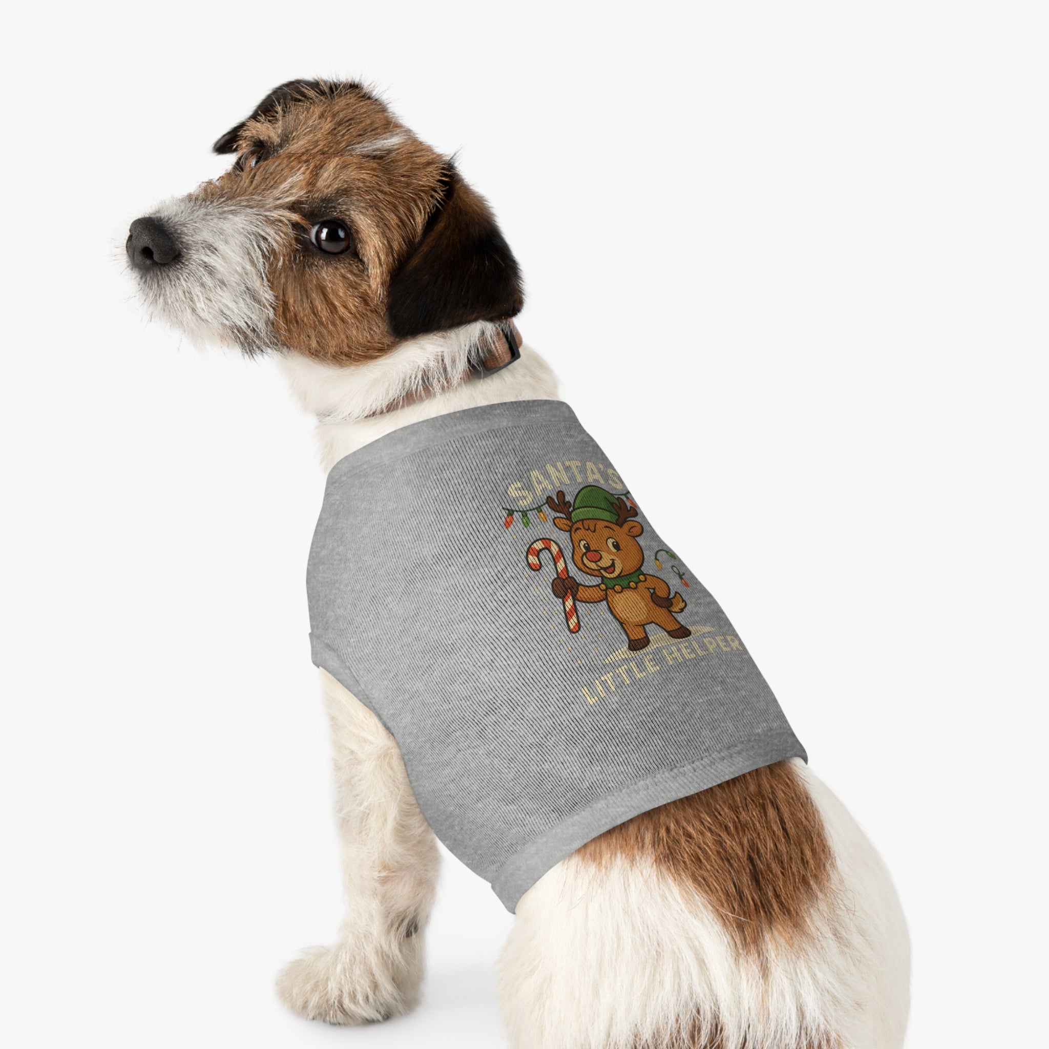 Santa’s Little Helper Dog Christmas Shirt – Cute Reindeer Holiday Pet Tank Top