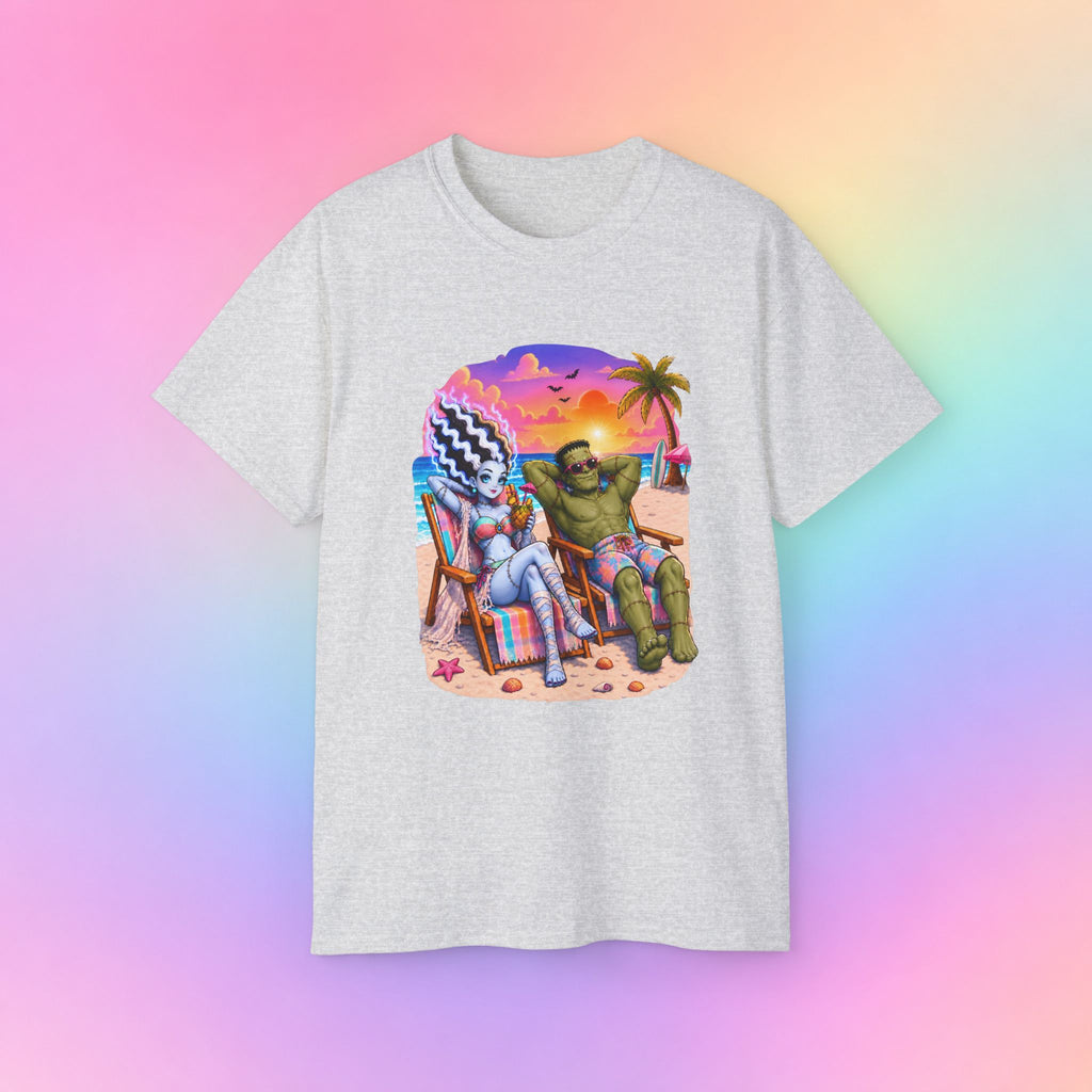 Summerween Monster Beach Couple Shirt | Spooky Summer Halloween Tropical Design