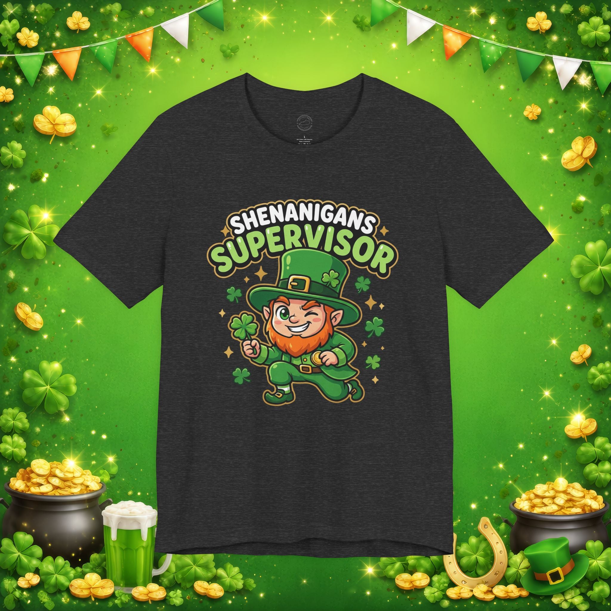 Shenanigans Supervisor T-Shirt – Funny St. Patrick’s Day Leprechaun Adult Unisex Tee
