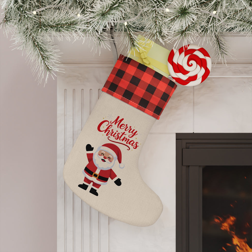 Buffalo Plaid “Merry Christmas” Santa Stocking – Festive Holiday Decor