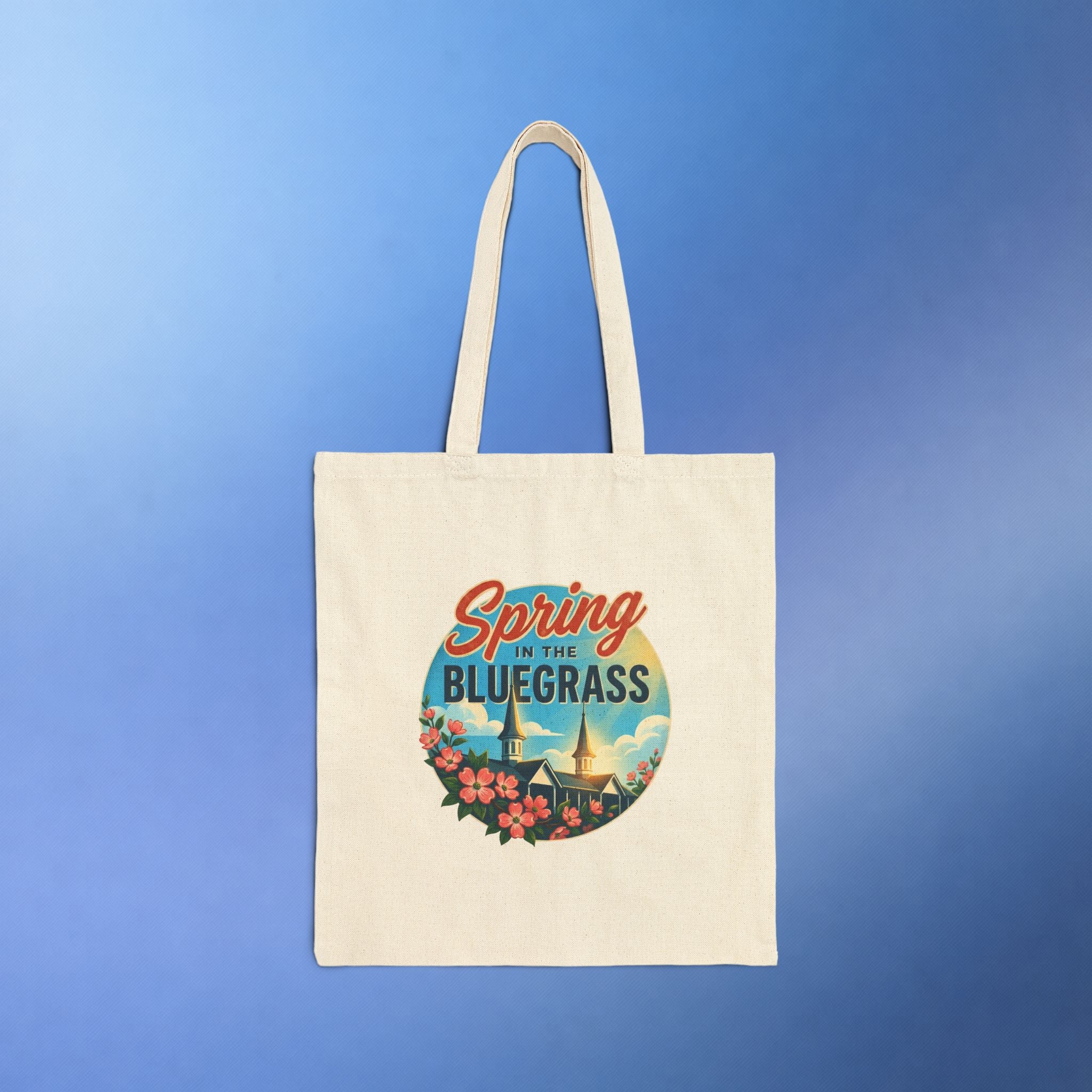 Spring in the Bluegrass Canvas Tote Bag – Kentucky Floral Twin Spires Market Tote | Bluegrass Spirit Apparel