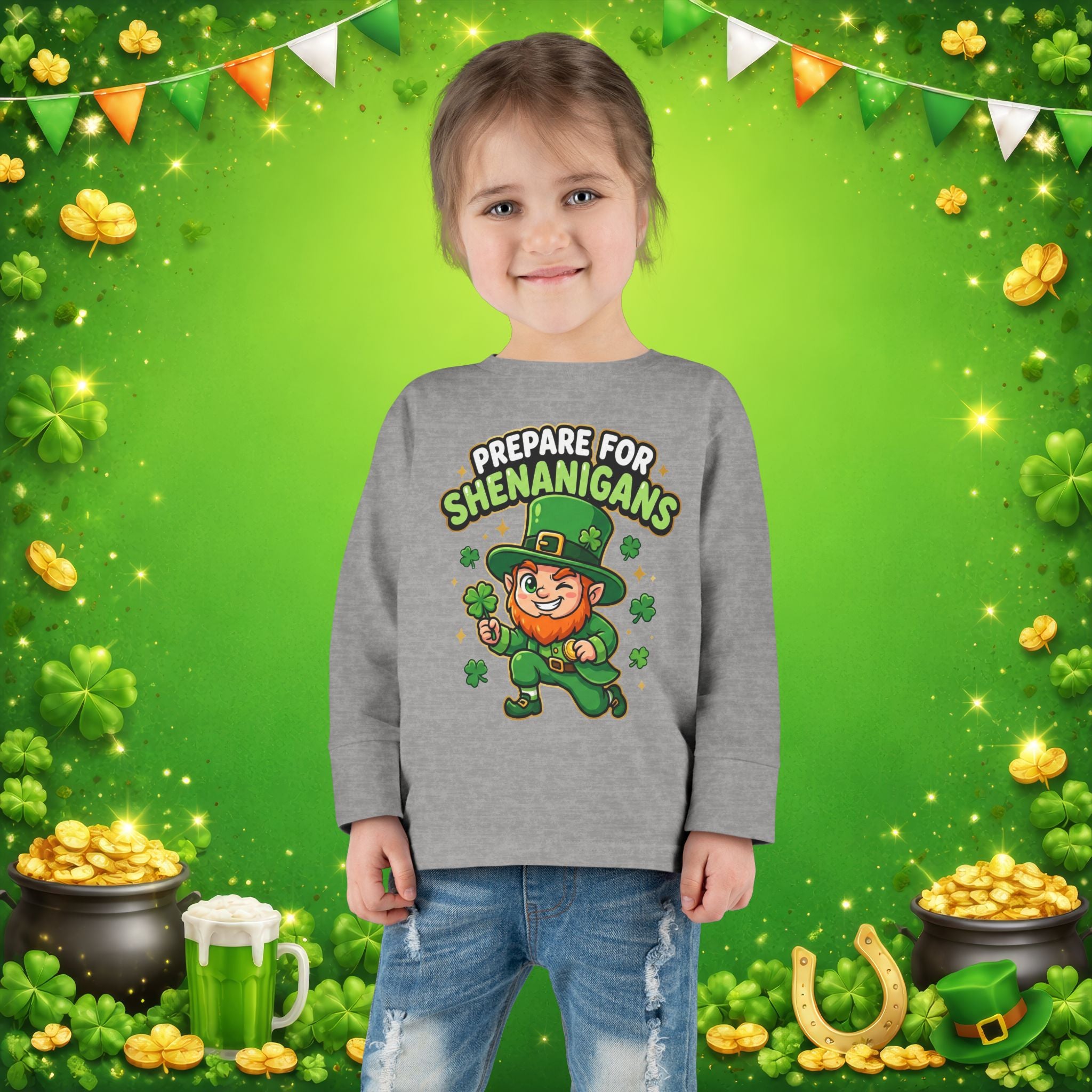 Prepare For Shenanigans Toddler Long Sleeve Shirt – Funny St. Patrick’s Day Leprechaun Tee for Kids