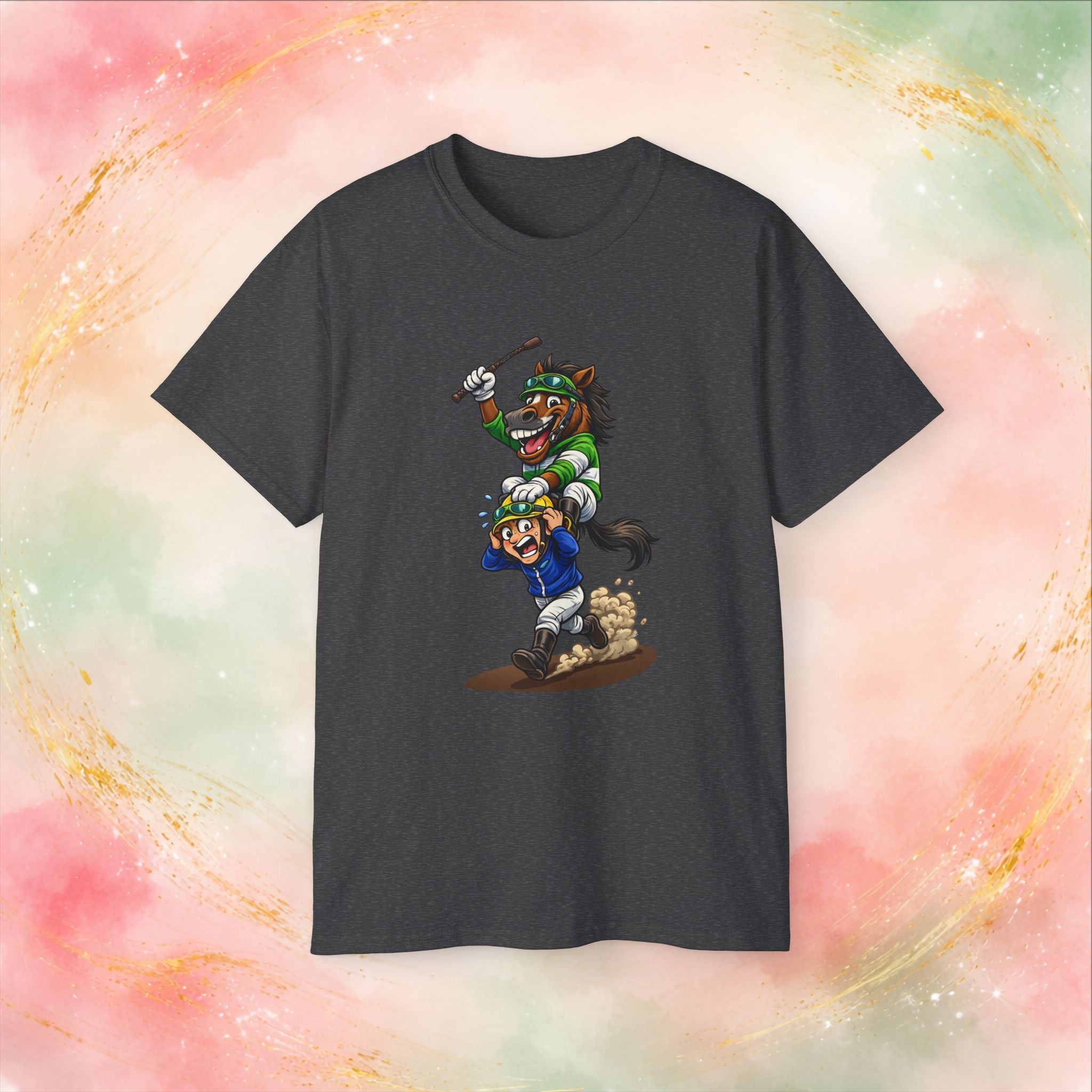 Funny Derby Horse & Jockey T-Shirt | Playful Horse Racing Graphic Tee