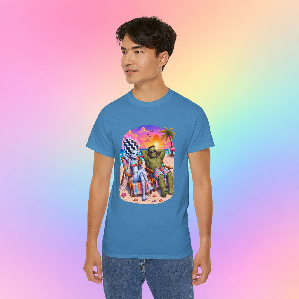 Summerween Monster Beach Couple Shirt | Spooky Summer Halloween Tropical Design