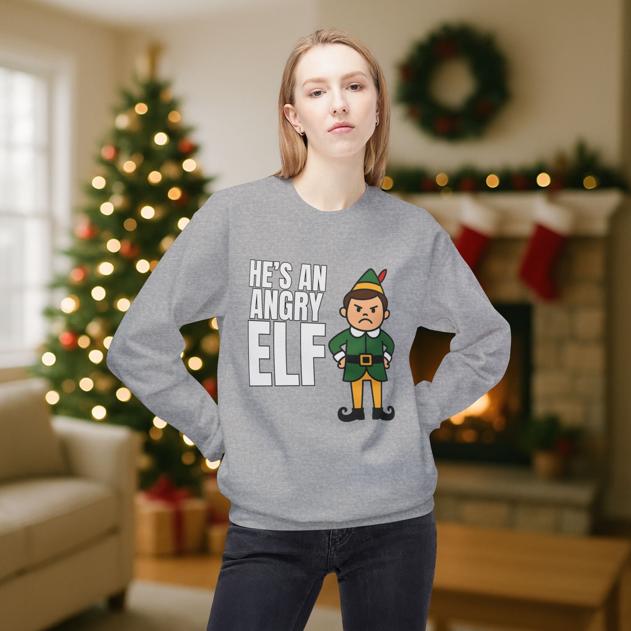 He’s an Angry Elf Christmas Sweatshirt – Funny Holiday Elf Graphic | Festive Unisex Crewneck