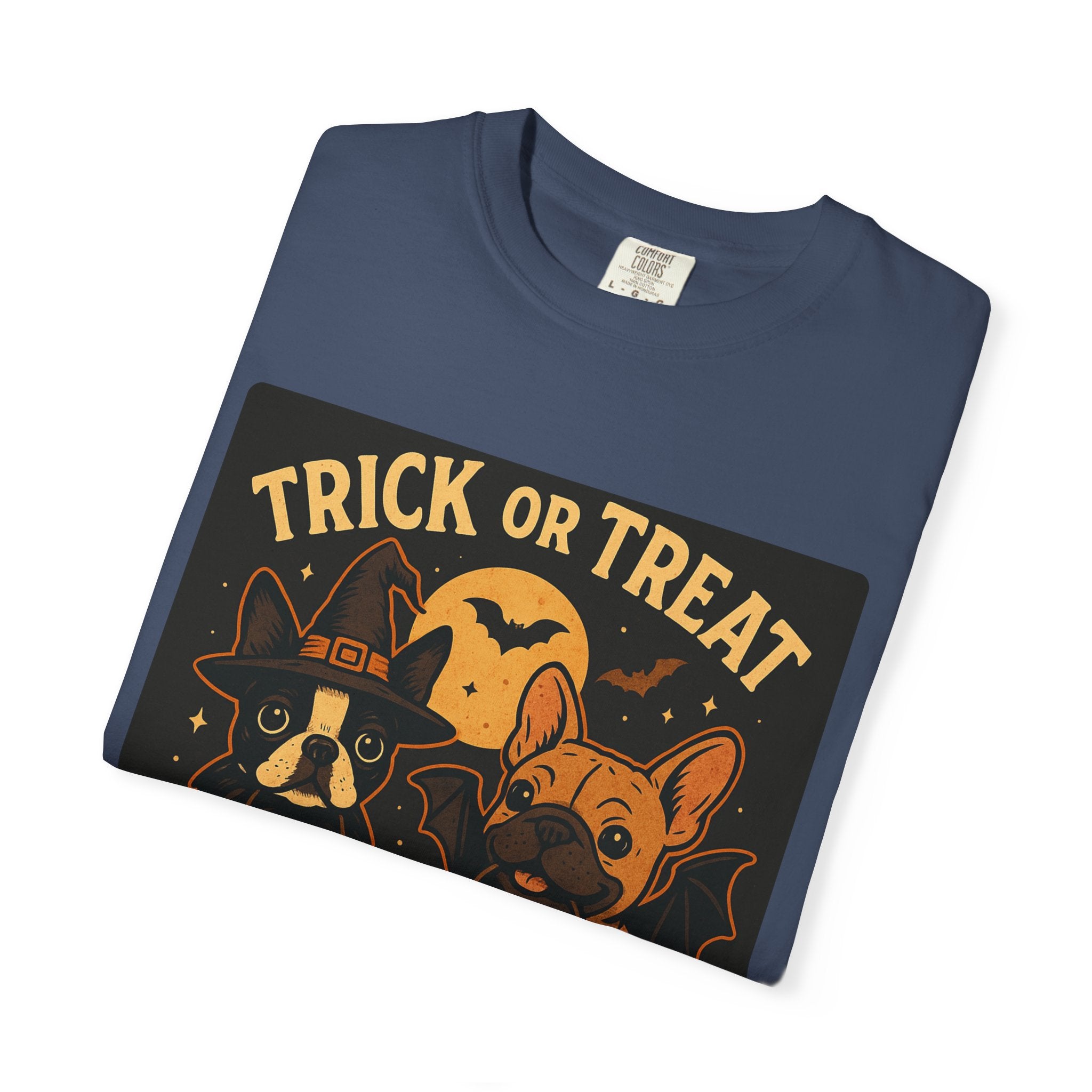 Trick or Treat Boston Terrier & Frenchie Halloween Shirt (Adult Unisex)