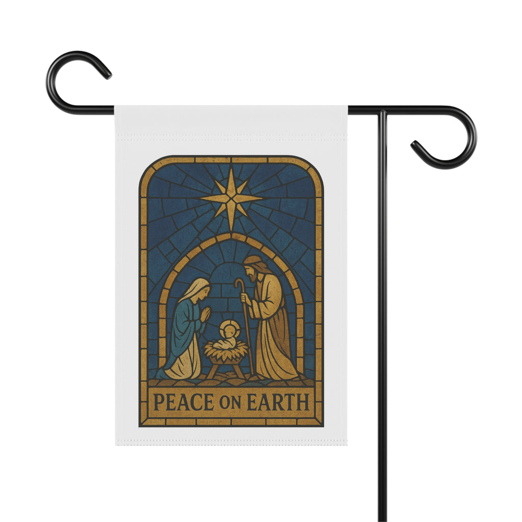 Peace on Earth Nativity Stained Glass Garden Flag – Christmas Outdoor Décor