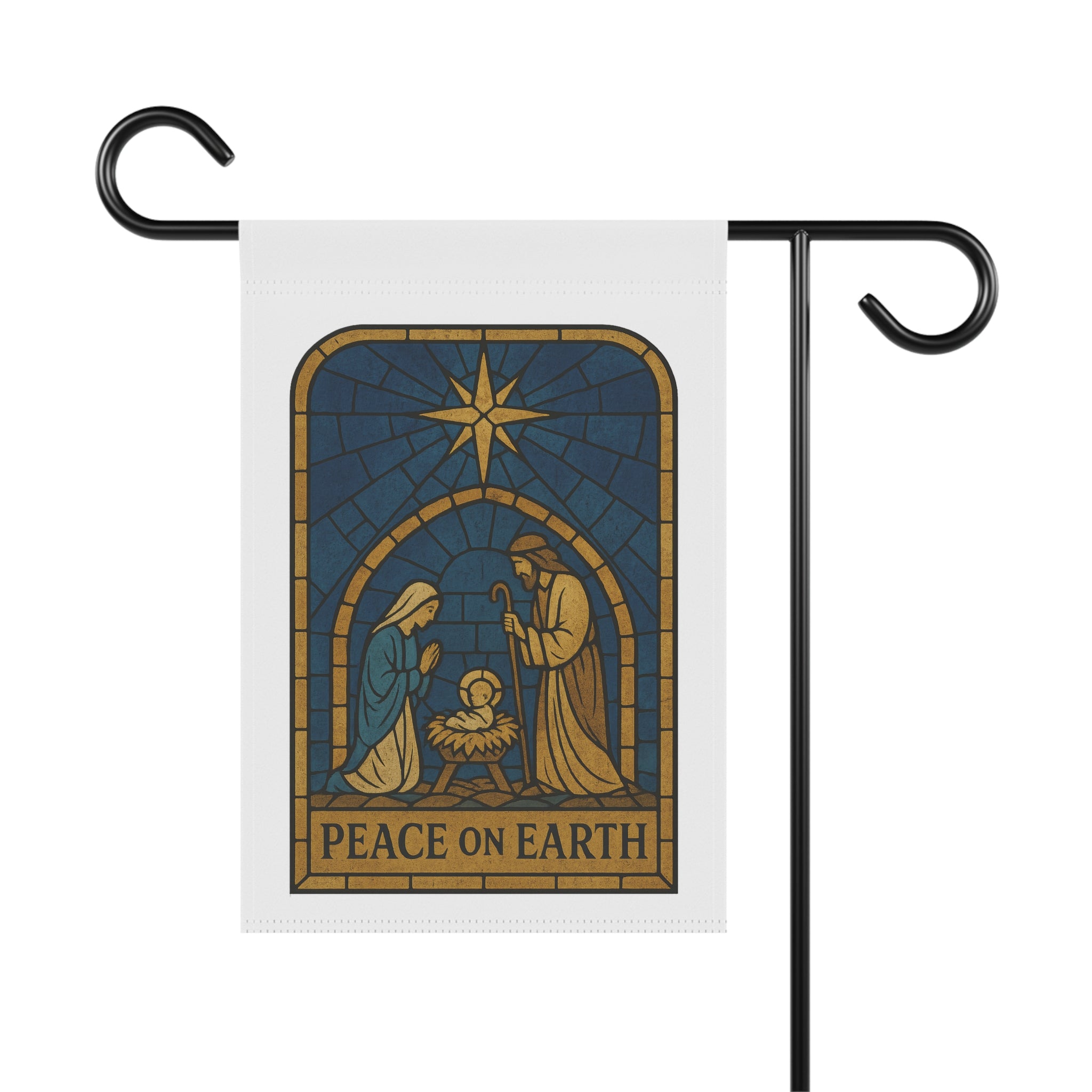 Peace on Earth Nativity Stained Glass Garden Flag – Christmas Outdoor Décor
