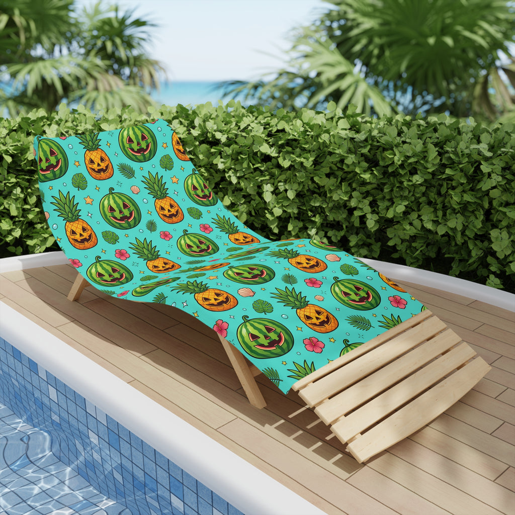Summerween Beach Towel – Watermelon & Pineapple Jack-O’-Lantern Tropical Halloween Towel
