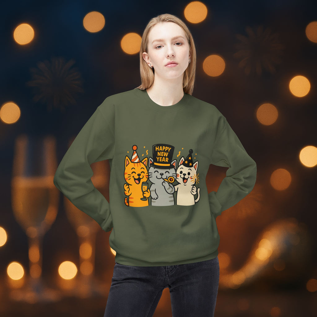 Happy New Year Cats Sweatshirt – Cute Party Cat Crewneck | New Year’s Eve Cat Lover Gift