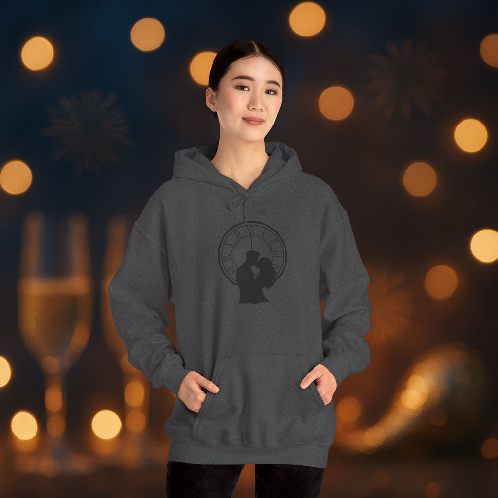 Midnight Kiss New Year’s Eve Hoodie – Romantic Clock Silhouette Pullover