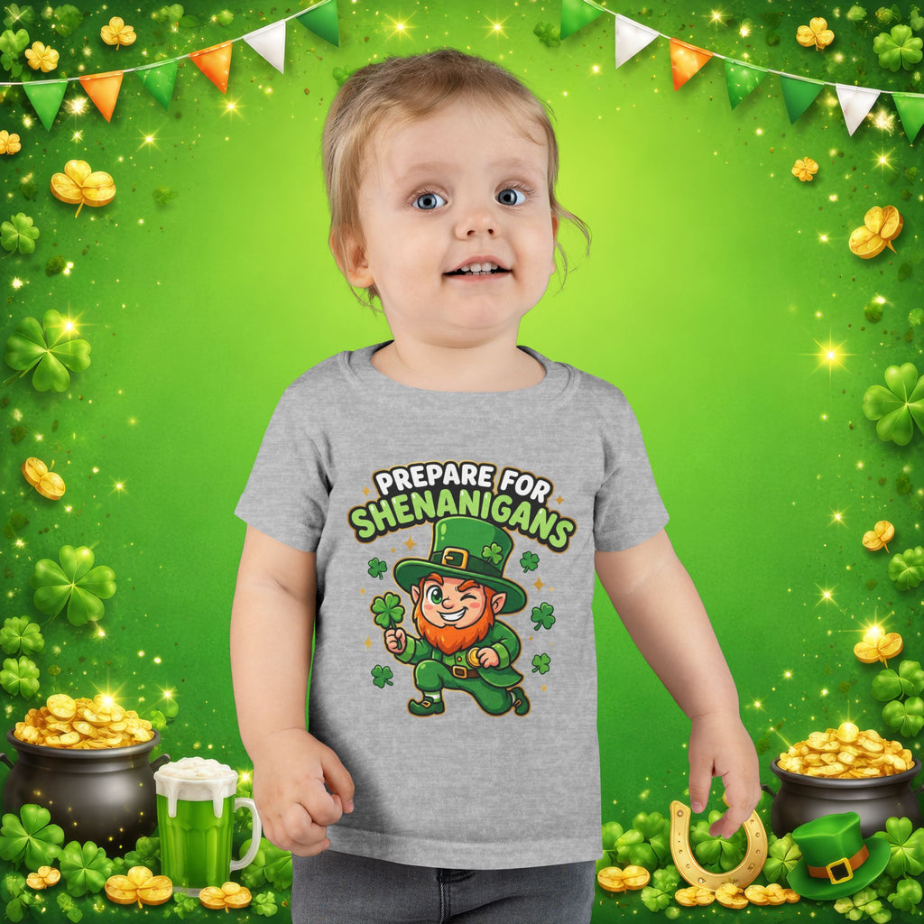 Prepare For Shenanigans Toddler T-Shirt – Funny St. Patrick’s Day Leprechaun Shirt for Kids