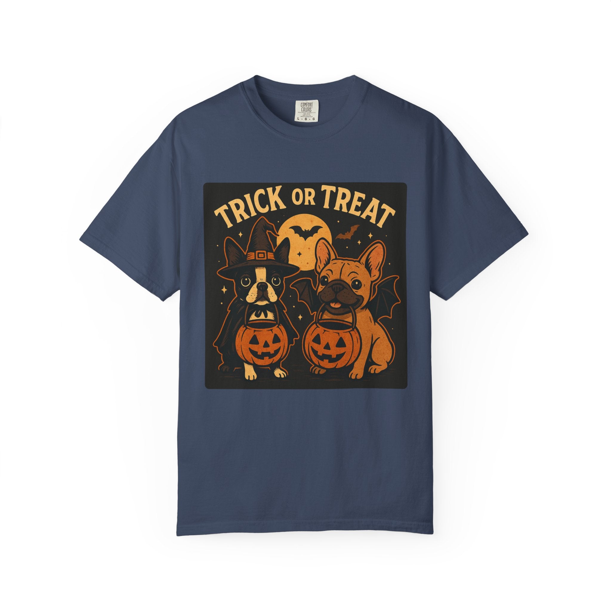 Trick or Treat Boston Terrier & Frenchie Halloween Shirt (Adult Unisex)