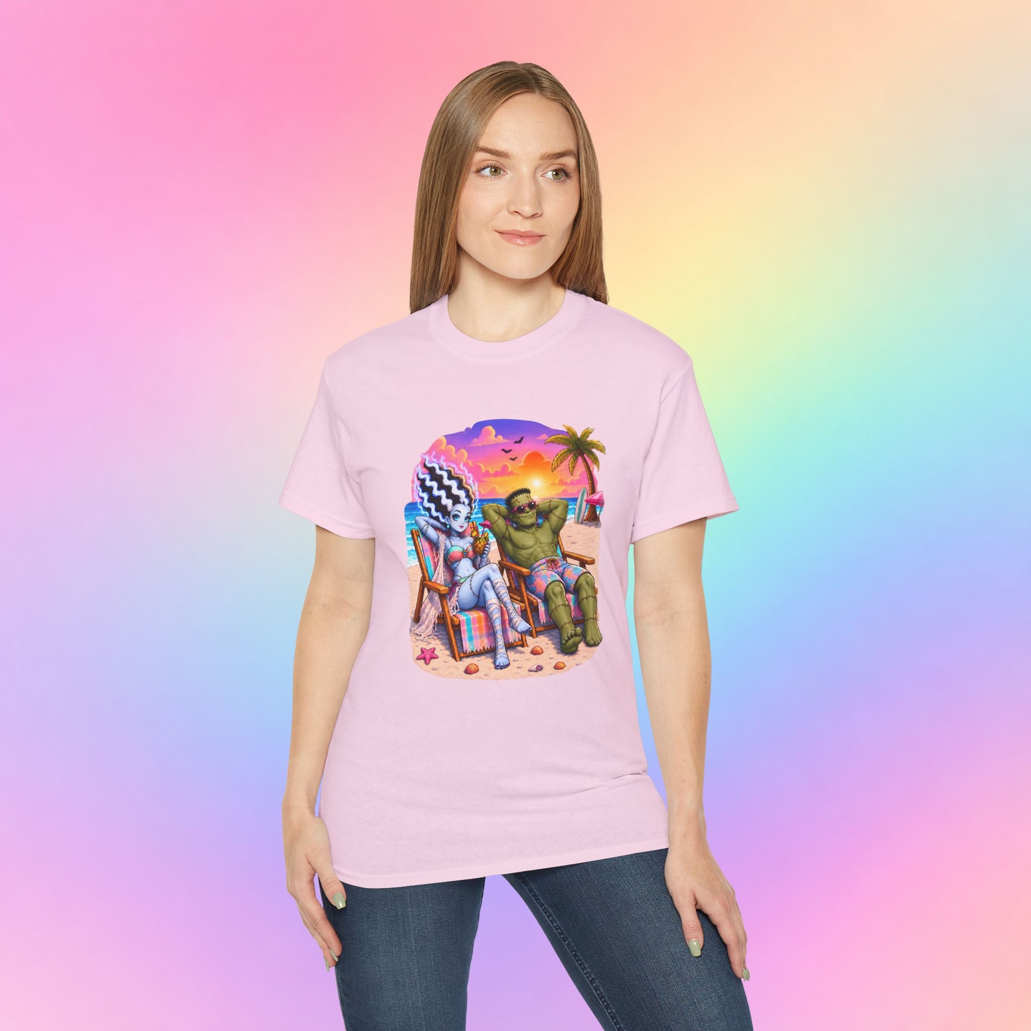 Summerween Monster Beach Couple Shirt | Spooky Summer Halloween Tropical Design