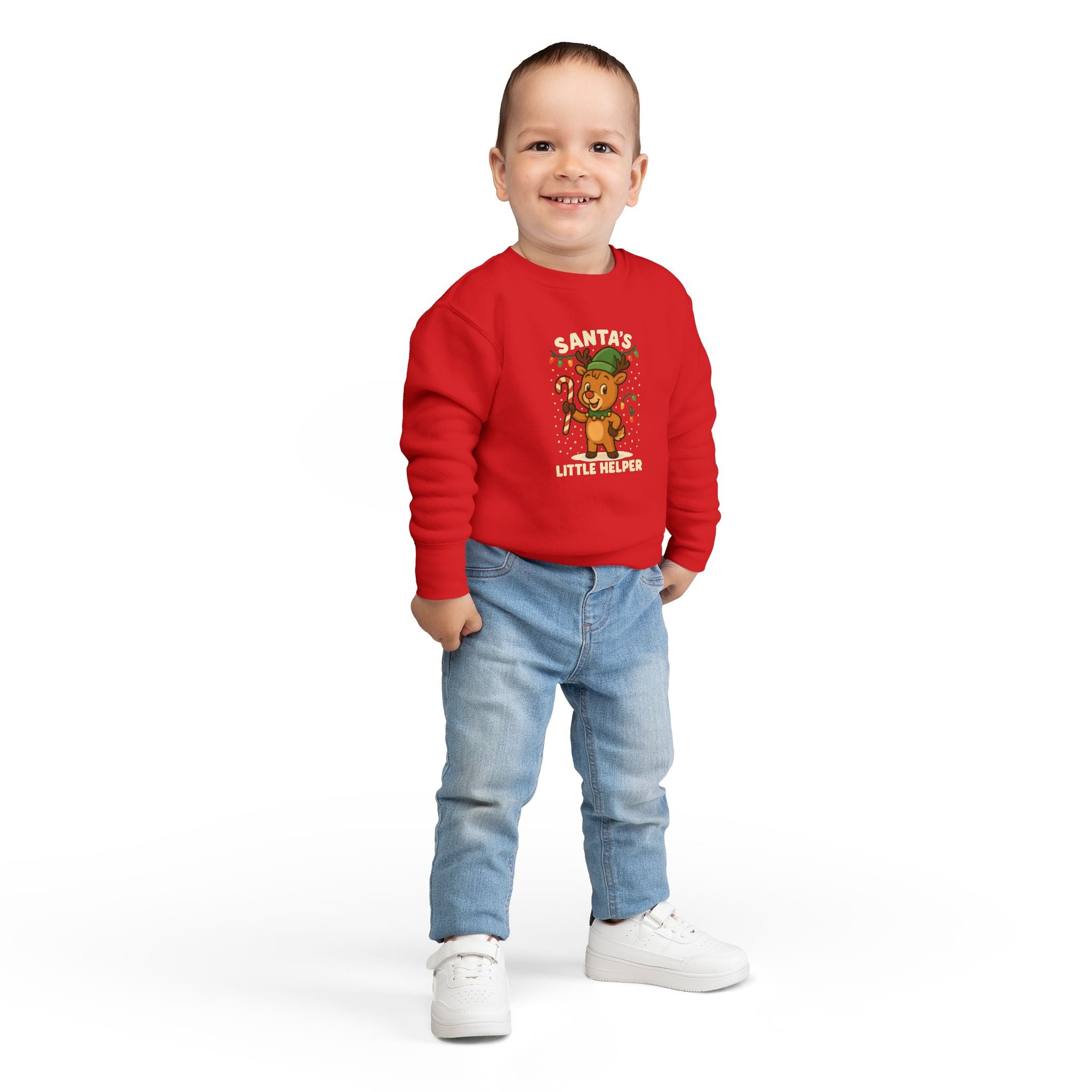 Santa’s Little Helper Toddler Christmas Sweatshirt – Cute Reindeer Holiday Pullover