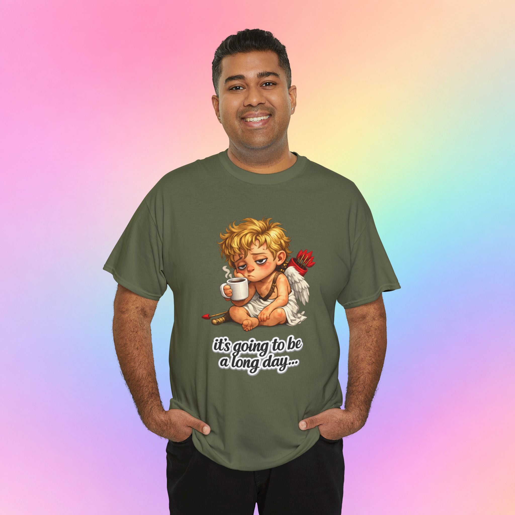It’s Going to Be a Long Day Cupid Valentine’s Day T-Shirt – Funny Coffee Angel Tee