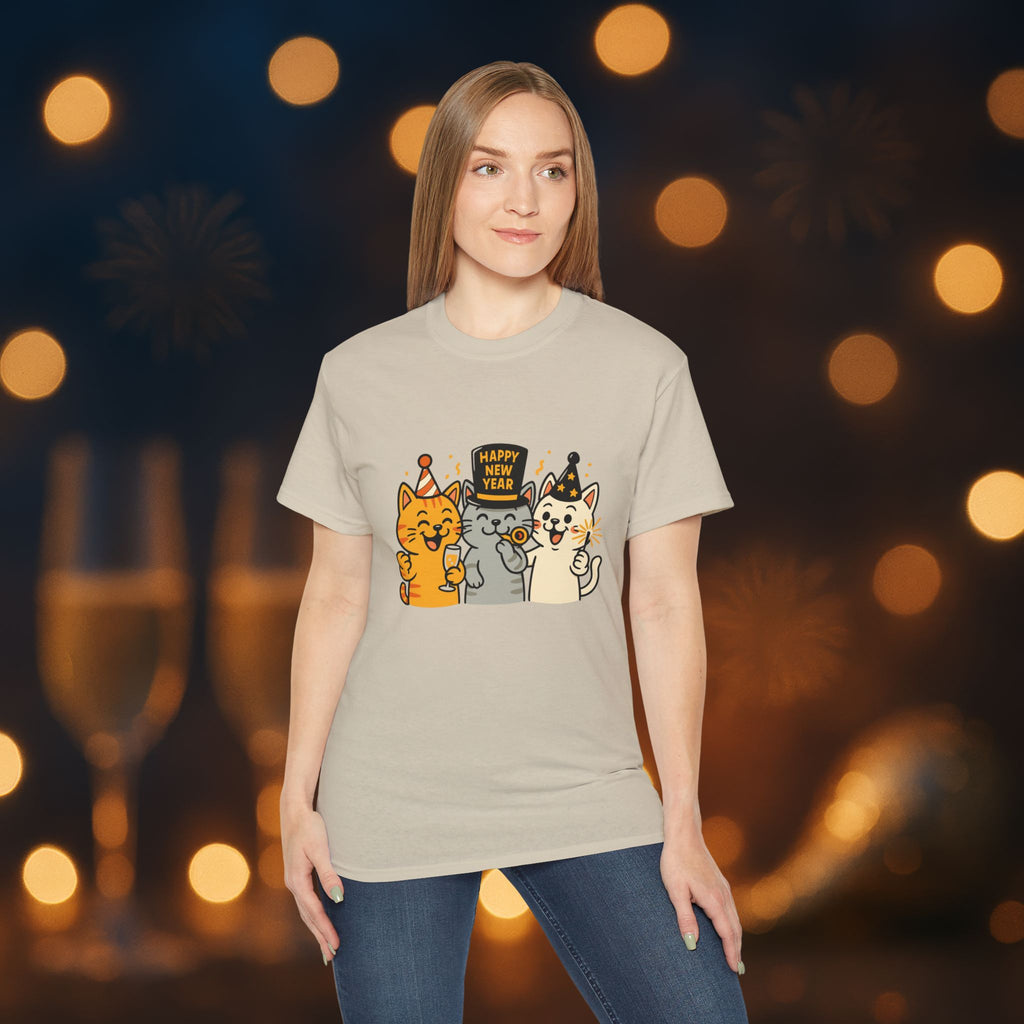 Happy New Year Cats T-Shirt – Cute Party Cats Tee | New Year’s Eve Cat Lover Shirt