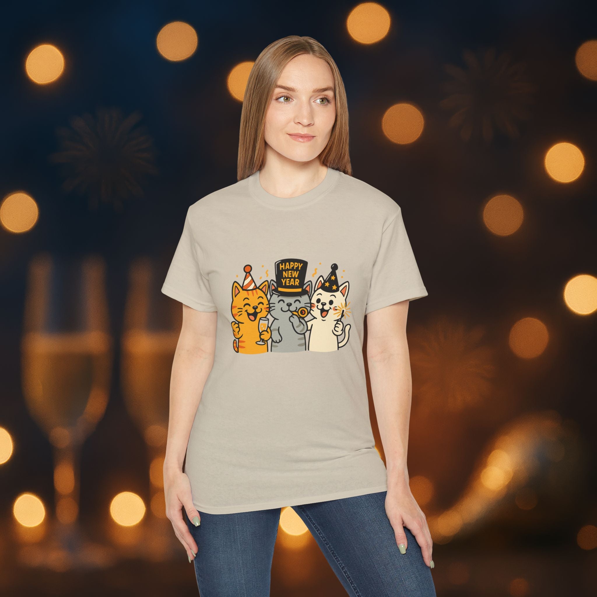 Happy New Year Cats T-Shirt – Cute Party Cats Tee | New Year’s Eve Cat Lover Shirt