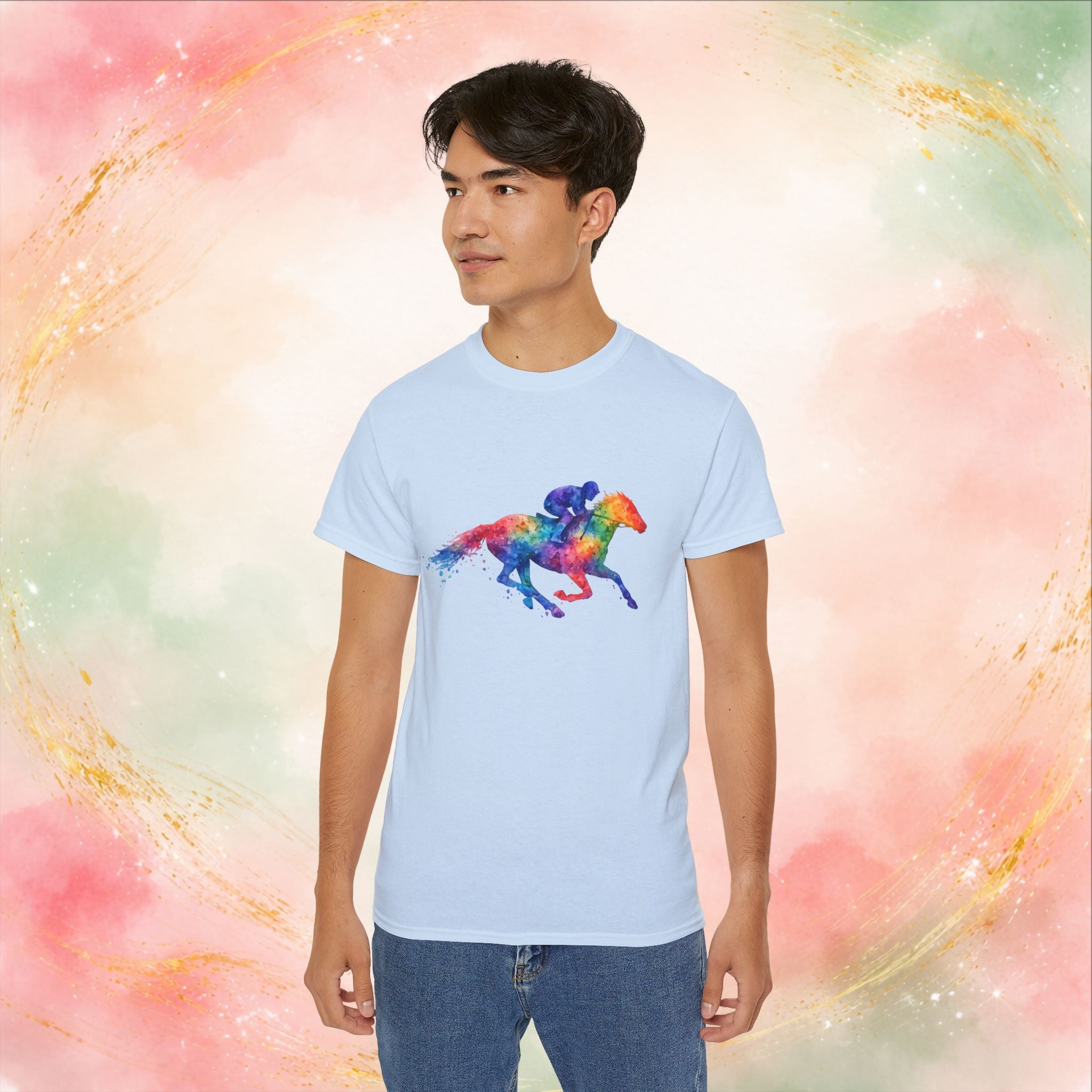 Kentucky Derby Watercolor Horse & Jockey T-Shirt | Colorful Race Day Graphic Tee
