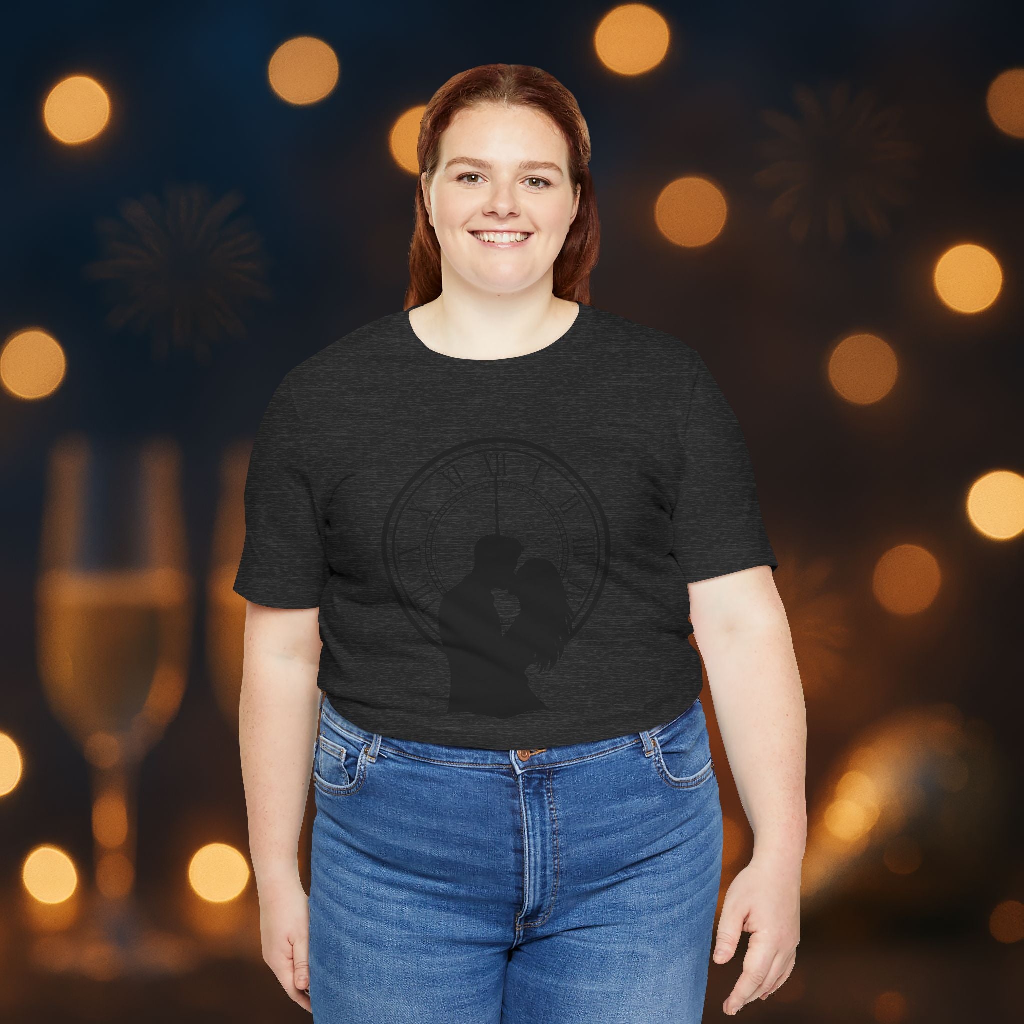 Midnight Kiss New Year’s Eve T-Shirt – Romantic Clock Silhouette Celebration Tee