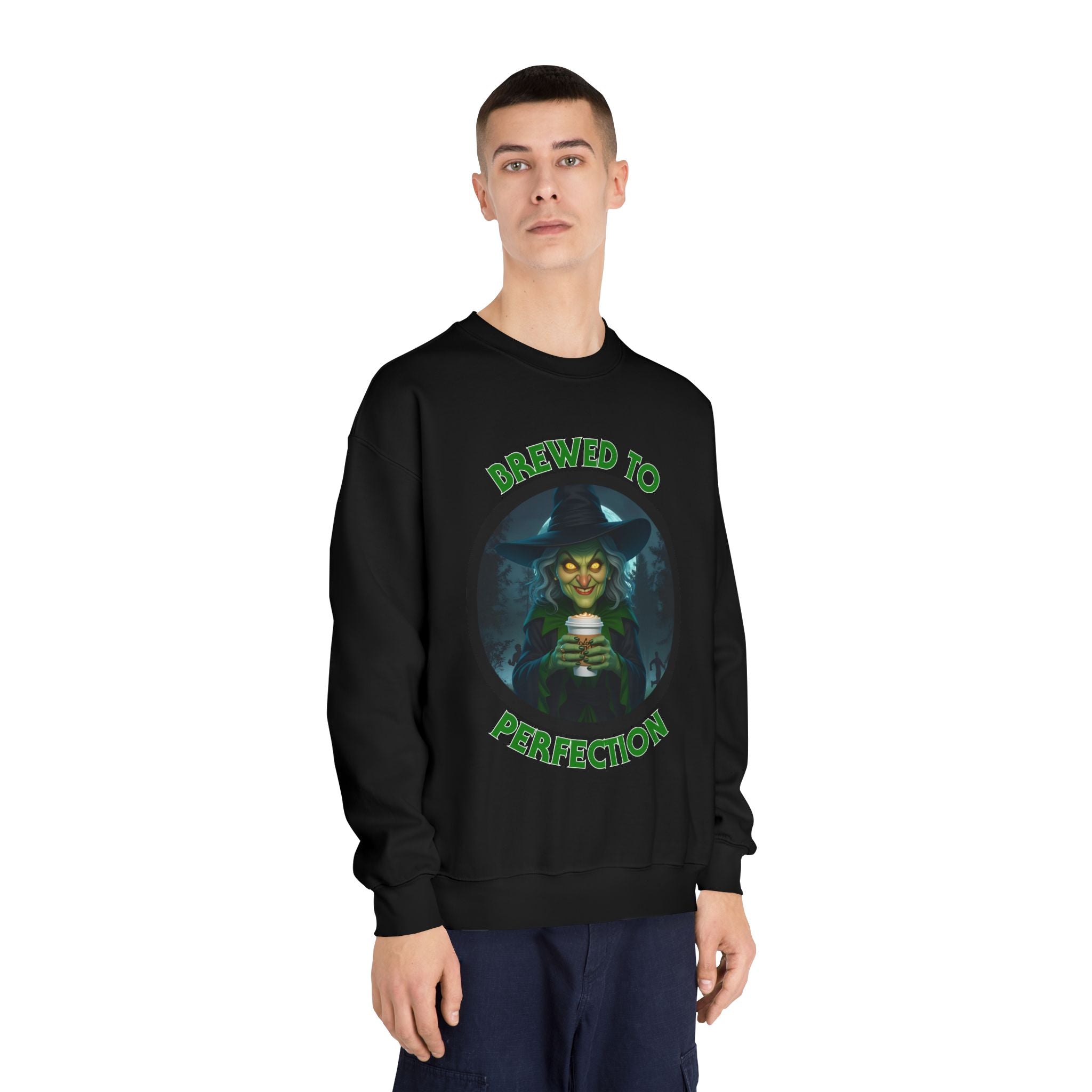 Brewed to Perfection Halloween Witch Coffee Sweatshirt (Unisex)