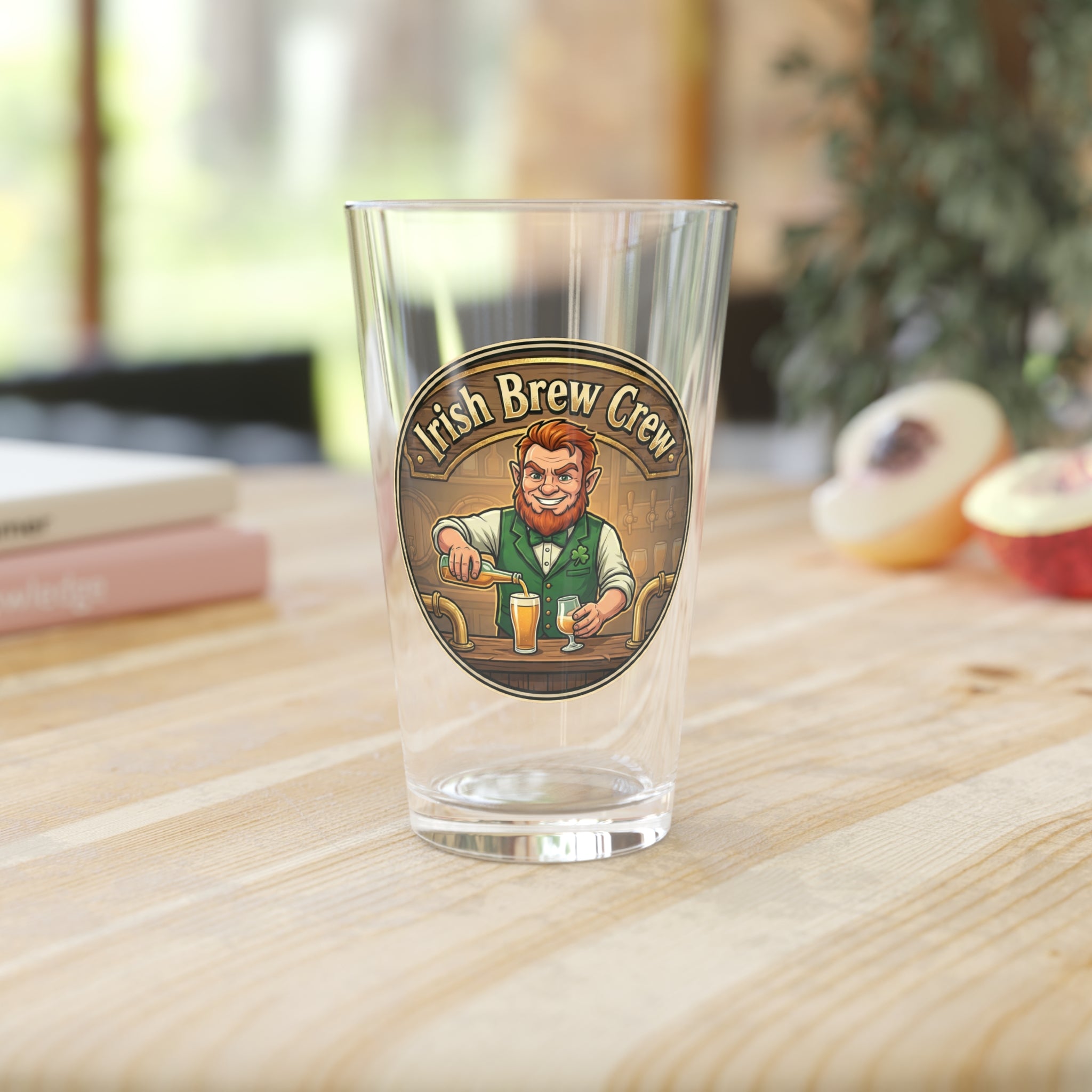 Irish Brew Crew Beer Glass – St. Patrick’s Day Pub Style Pint Glass with Lucky Bartender Design