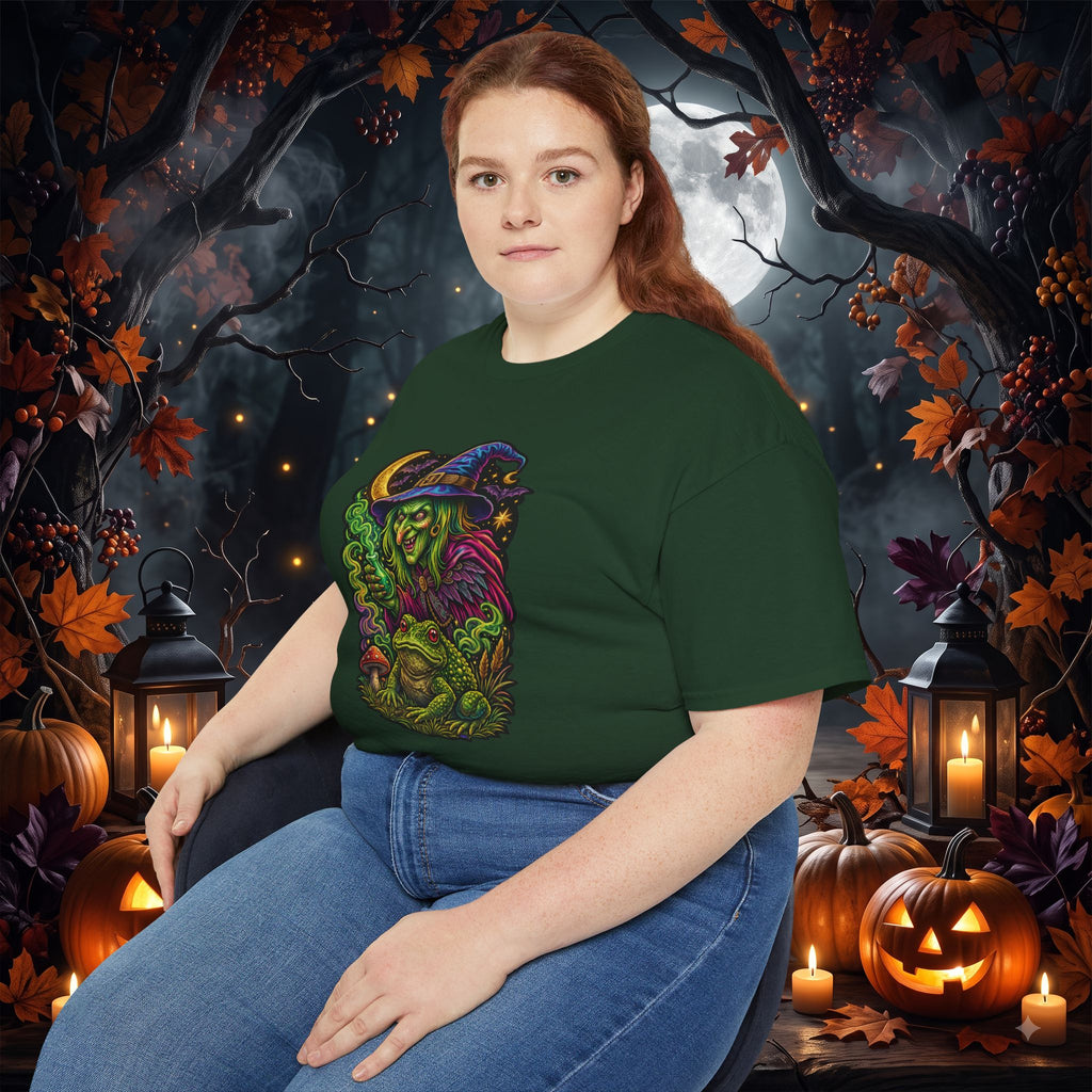 Neon Witch & Toad Halloween T-Shirt | Spooky Witchcraft Tee