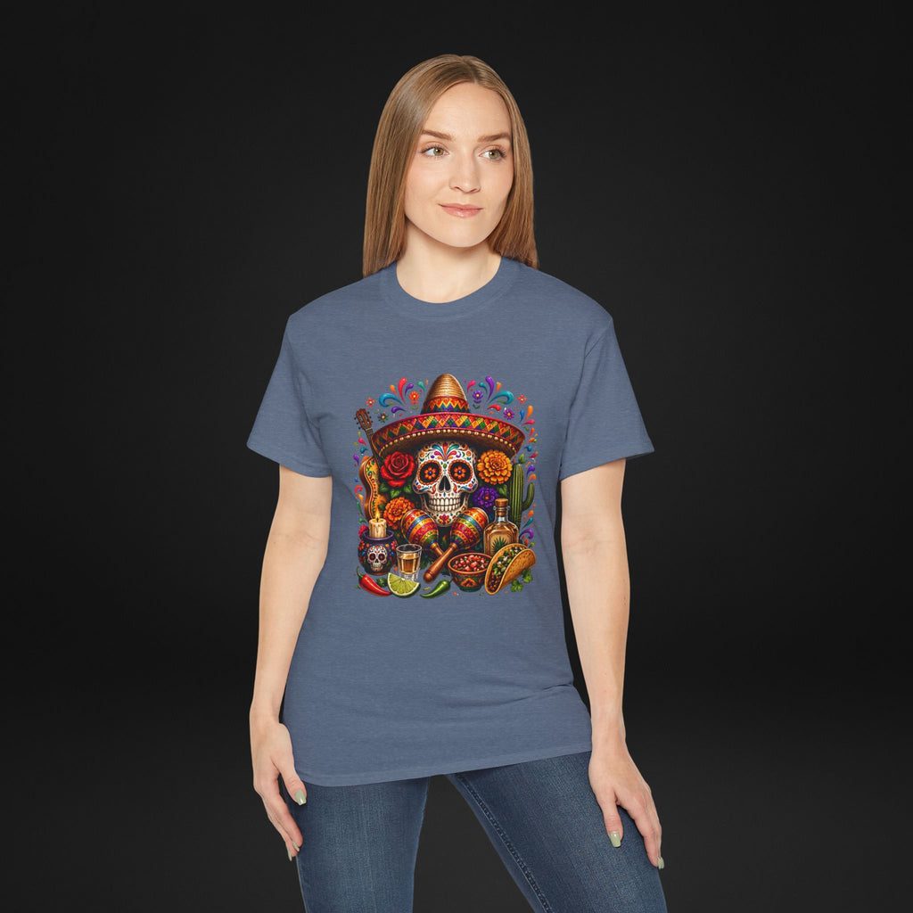Cinco de Mayo Sugar Skull T-Shirt – Fiesta Sombrero Taco & Tequila Graphic Tee
