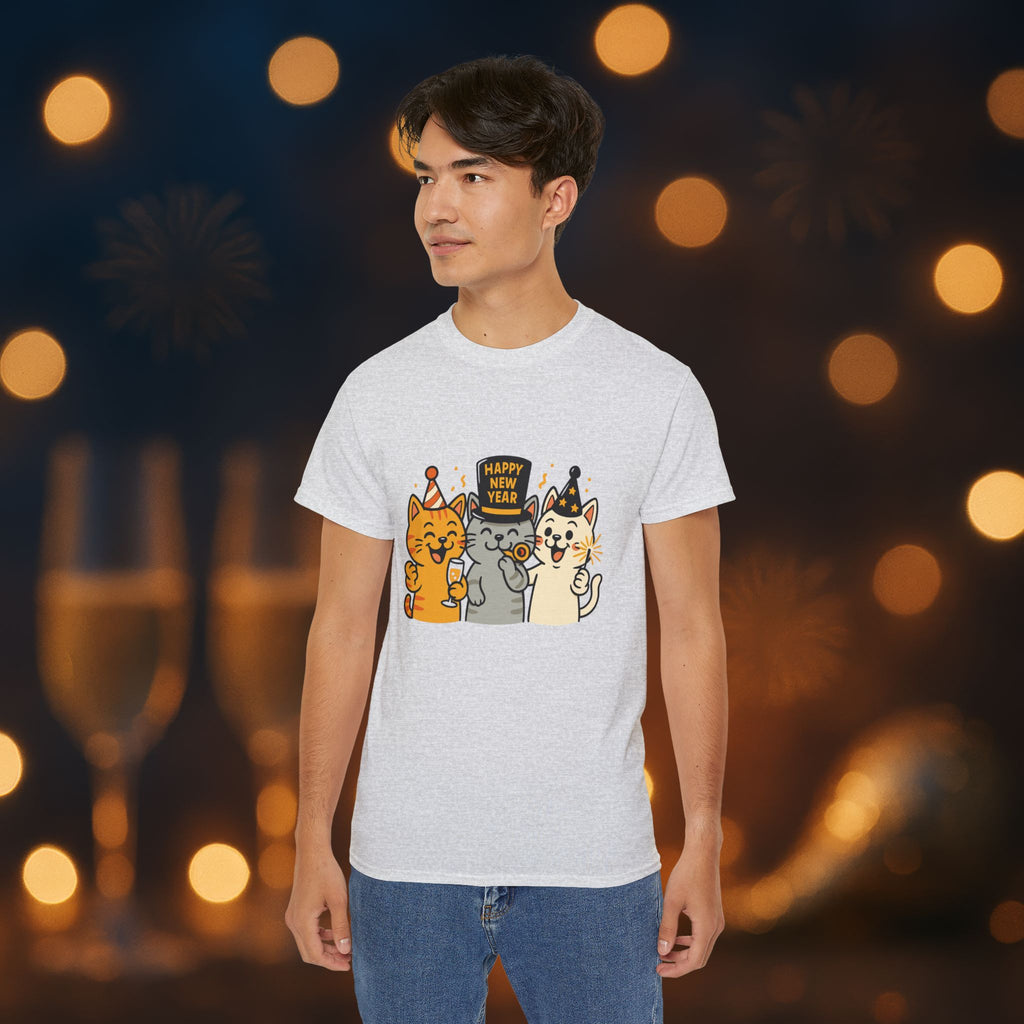 Happy New Year Cats T-Shirt – Cute Party Cats Tee | New Year’s Eve Cat Lover Shirt