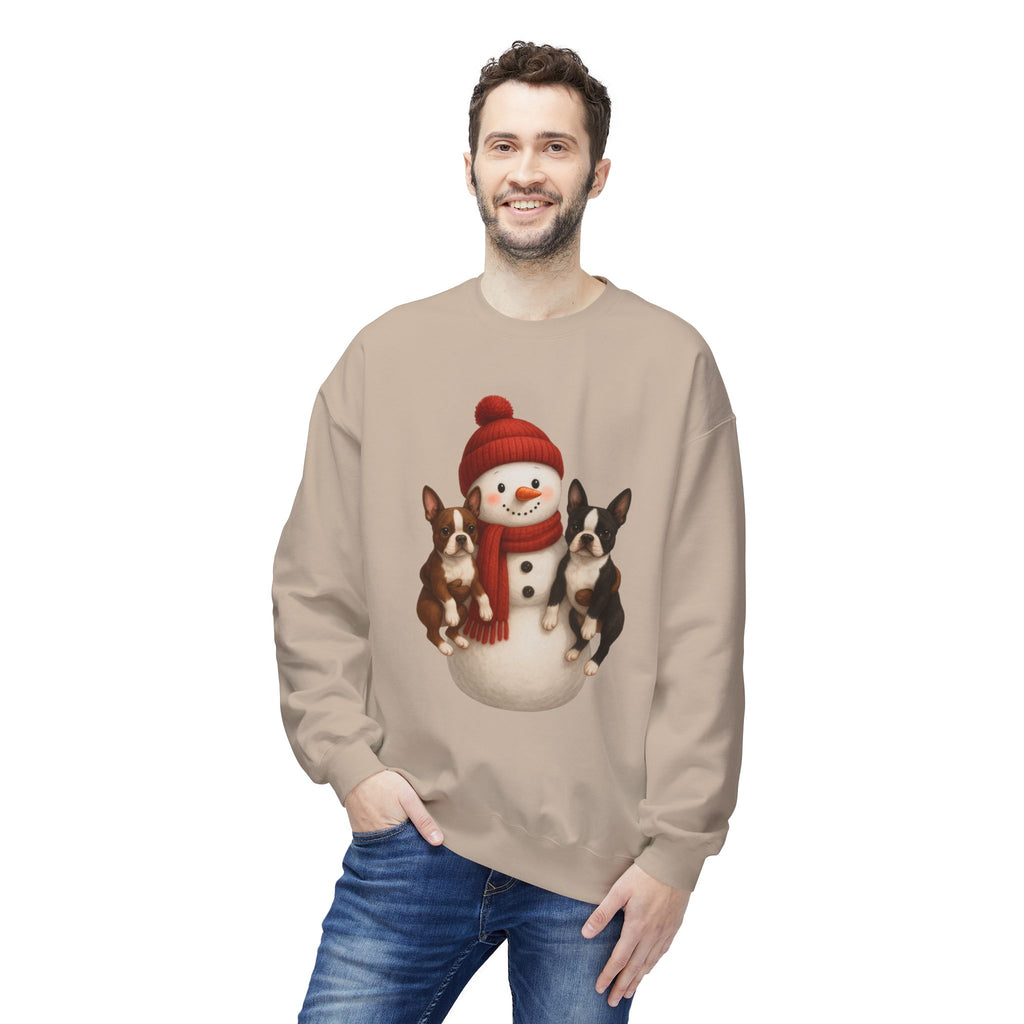 Winter Boston Terrier Snowman Sweatshirt – Cozy Holiday Dog Lover Pullover