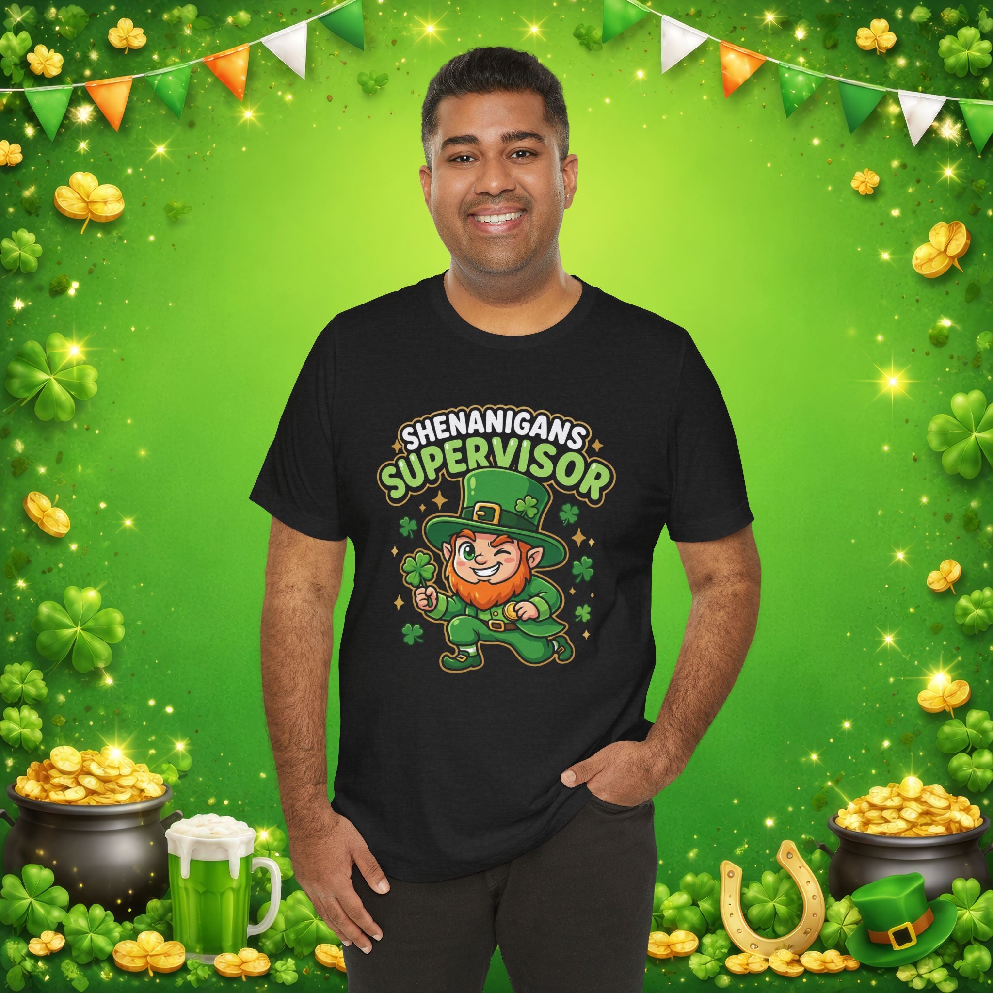 Shenanigans Supervisor T-Shirt – Funny St. Patrick’s Day Leprechaun Adult Unisex Tee