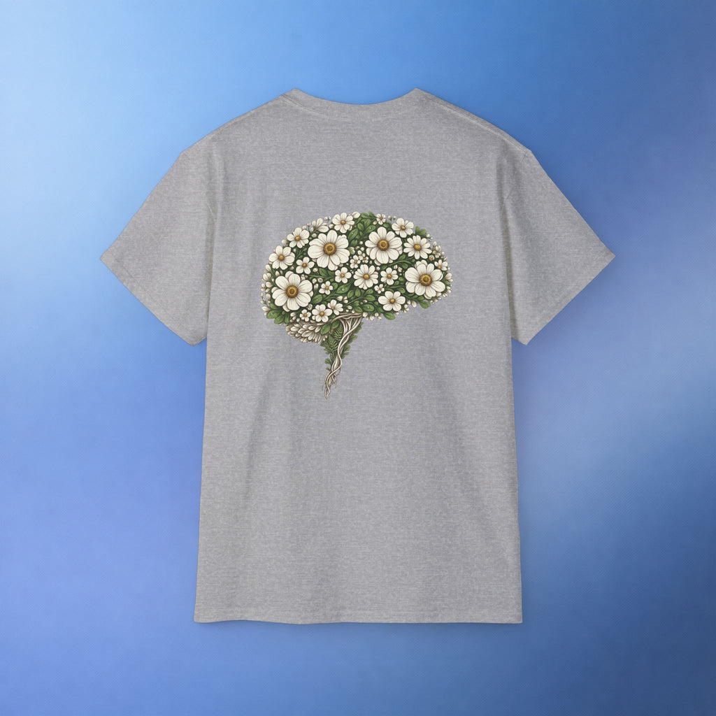 Brain Cancer Awareness Month T-Shirt | Gray Ribbon Floral Brain Design