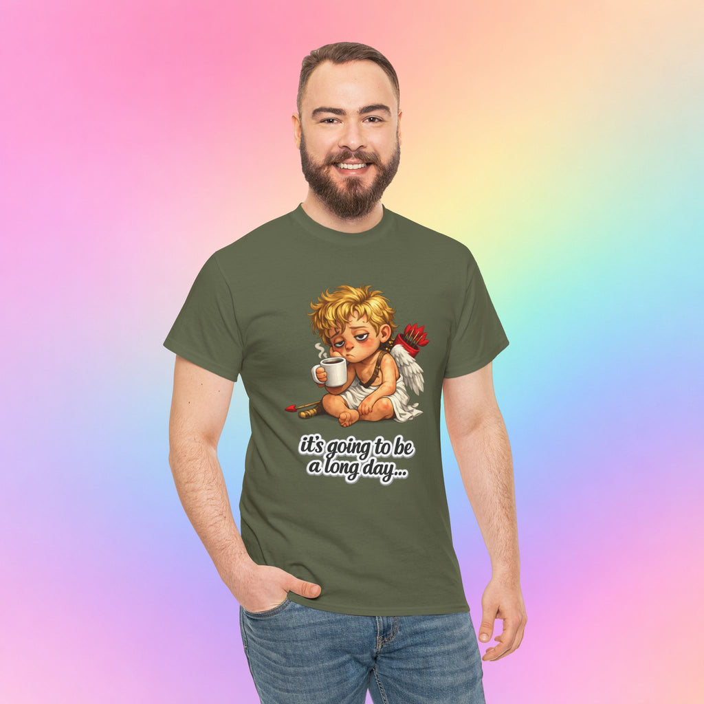 It’s Going to Be a Long Day Cupid Valentine’s Day T-Shirt – Funny Coffee Angel Tee